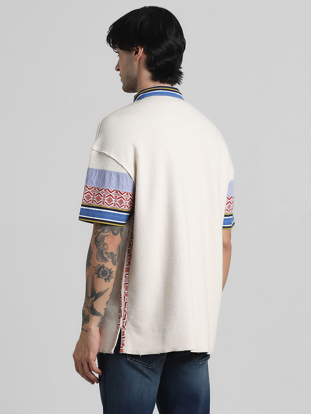 Beige Applique Patchwork Polo