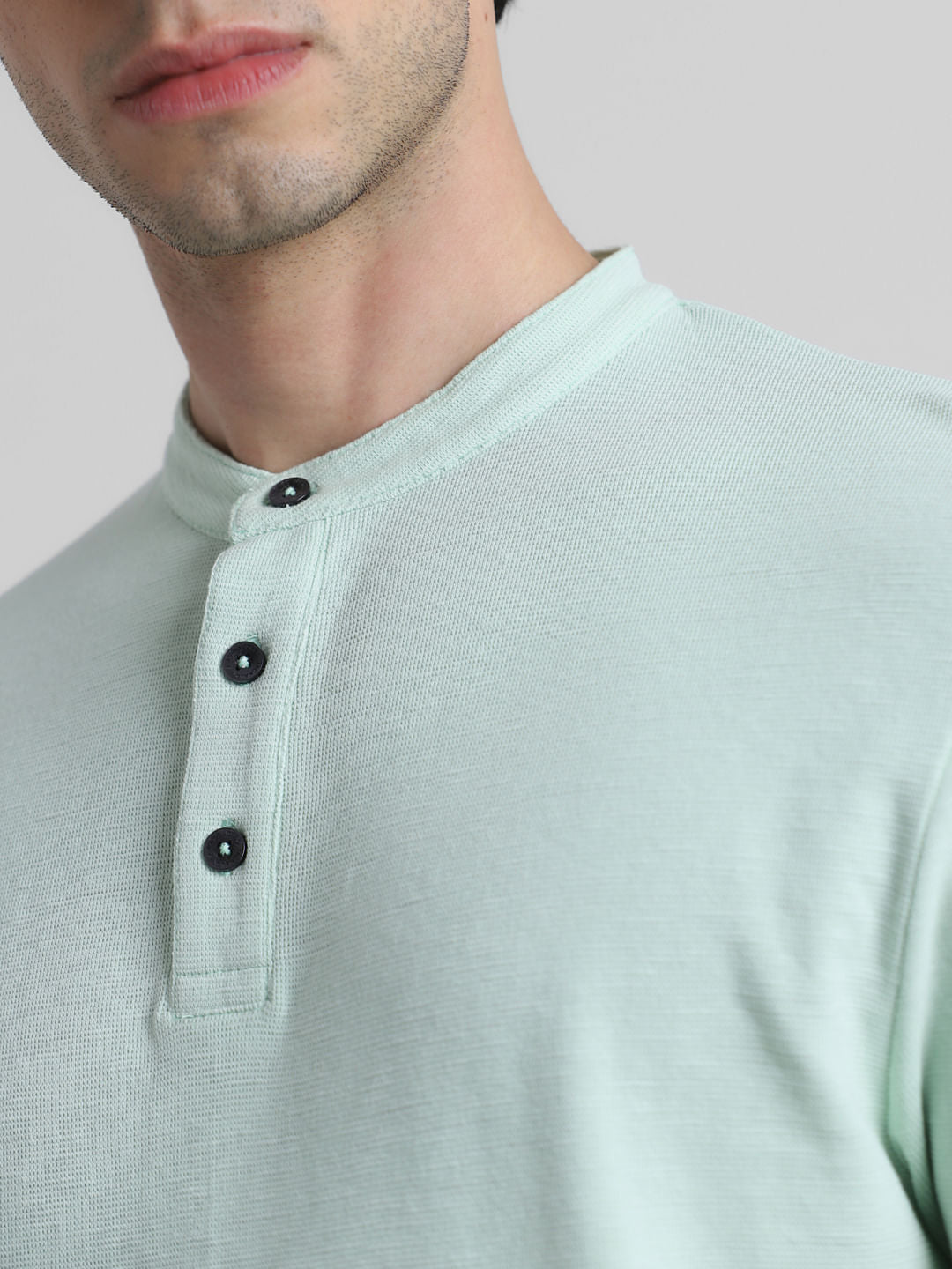 Green Cotton Henley T-shirt