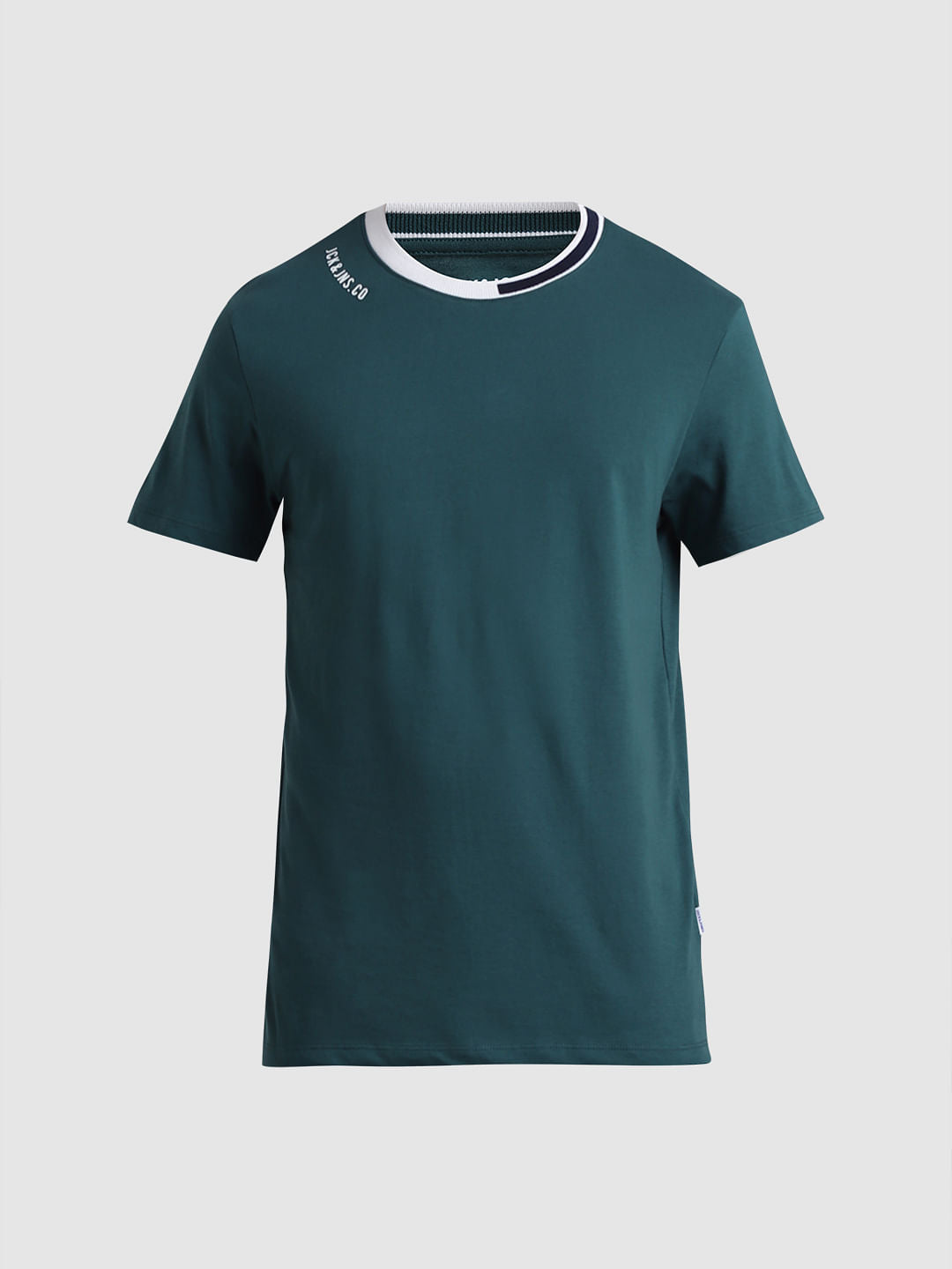 Green Cotton Contrast Neck T-shirt