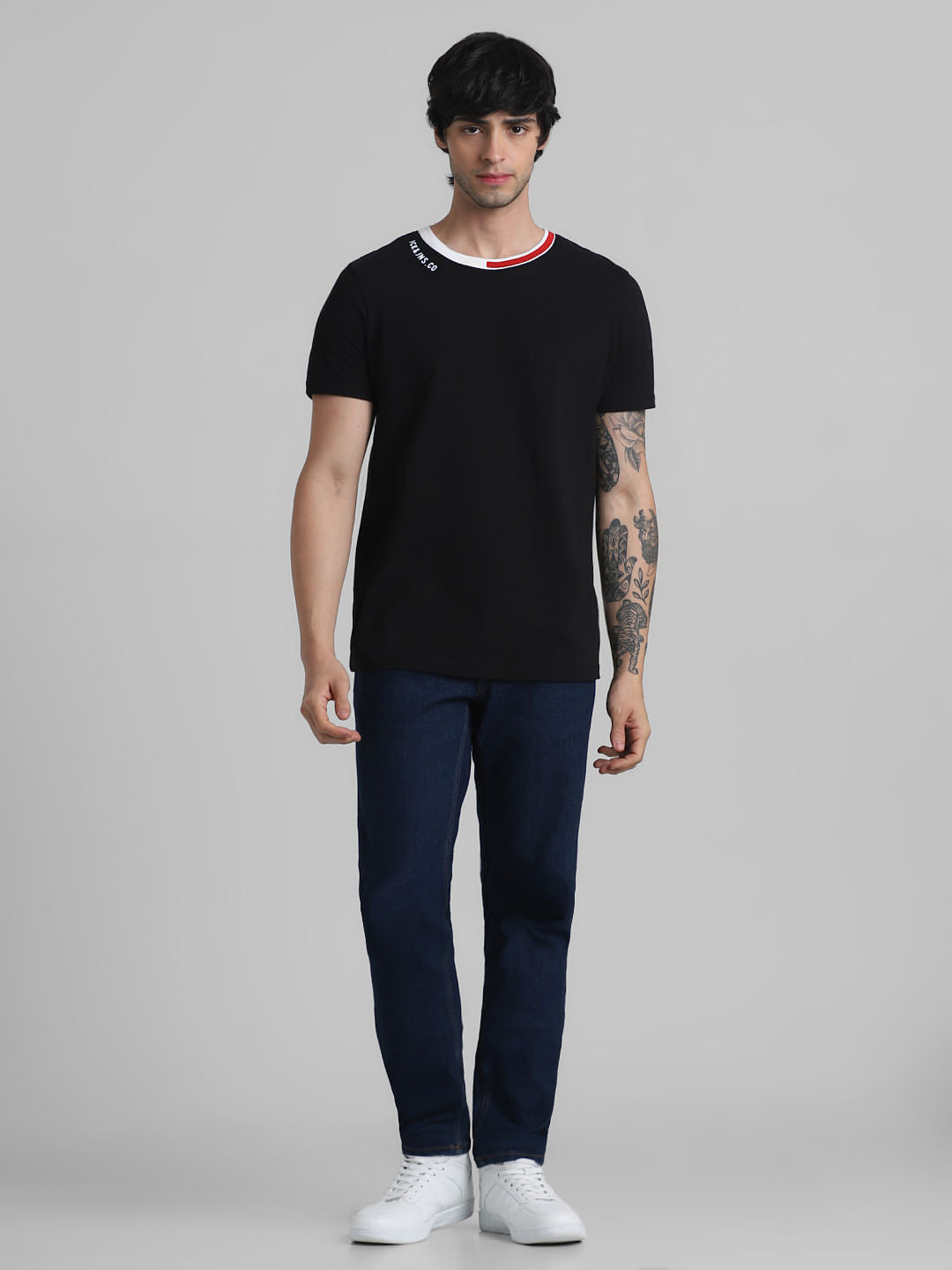 Black Contrast Neck Tipping T-shirt
