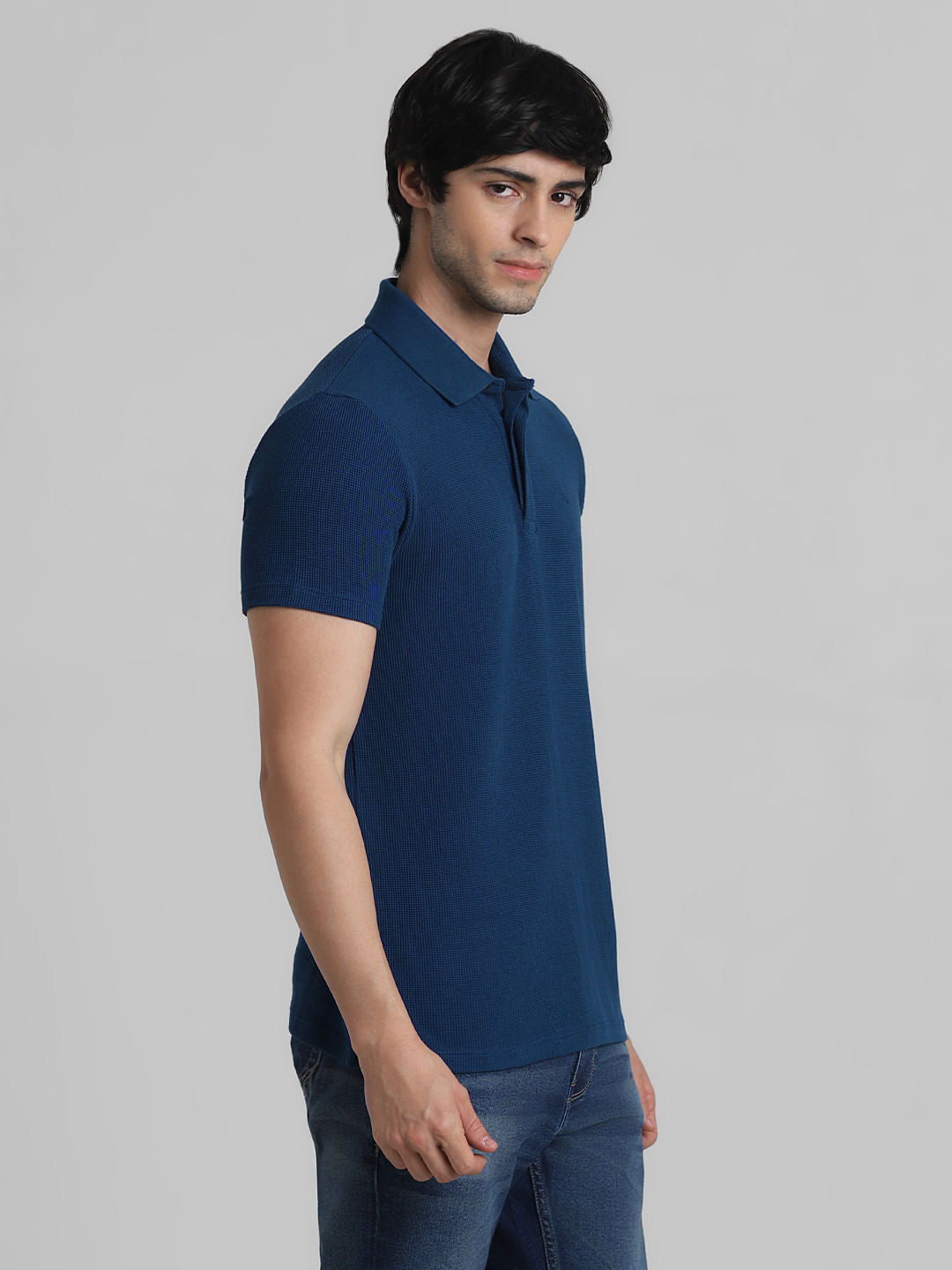 Blue Knitted Polo Neck T-shirt