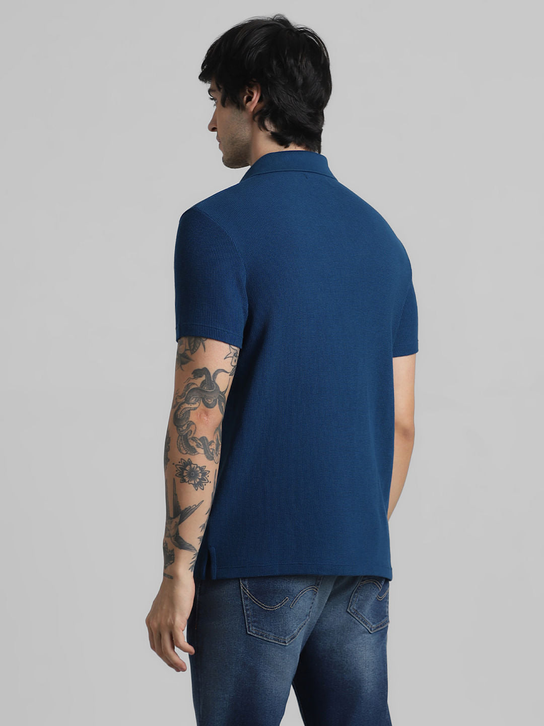Blue Knitted Polo Neck T-shirt