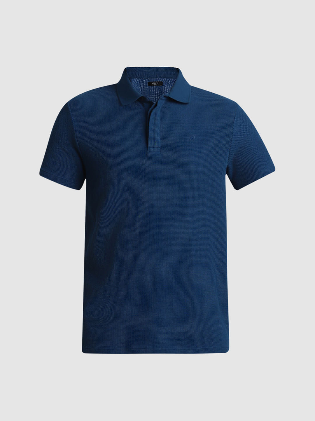 Blue Knitted Polo Neck T-shirt