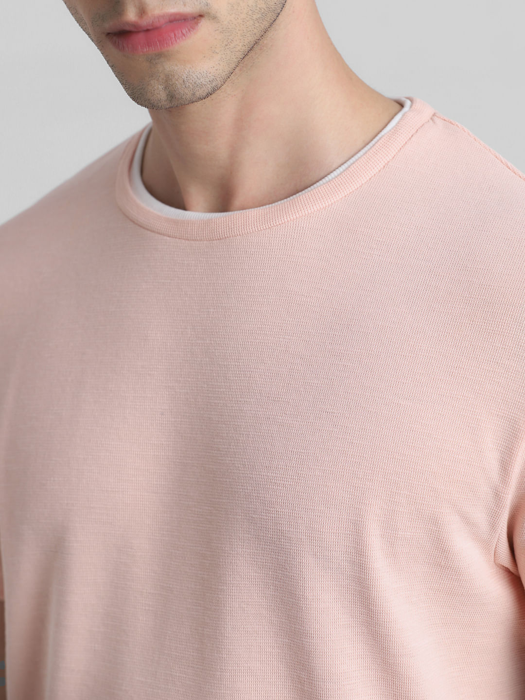 Pink Knitted Crew Neck T-shirt