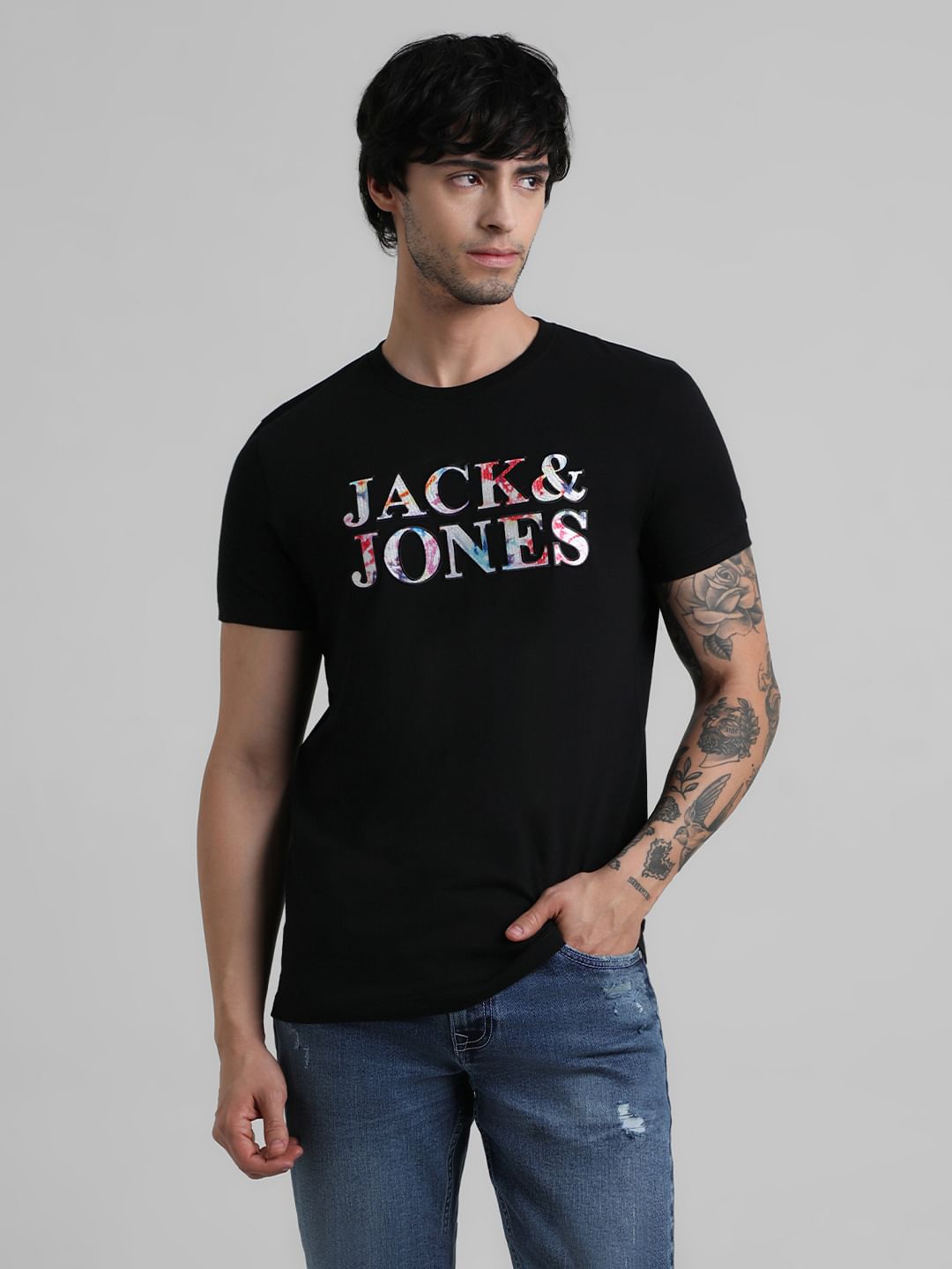 Black Logo Text Print T-shirt