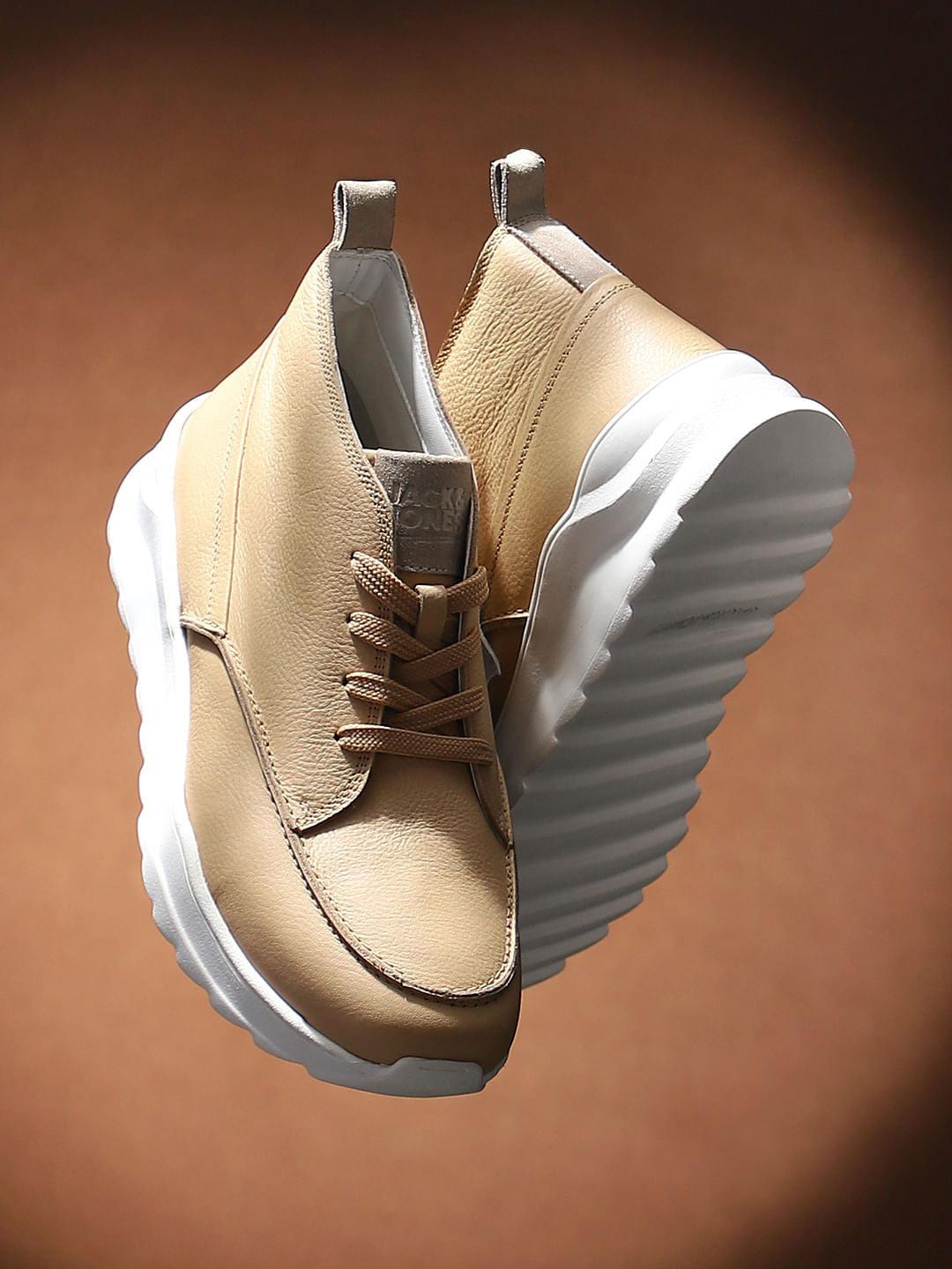 Beige Leather Chunky Boots