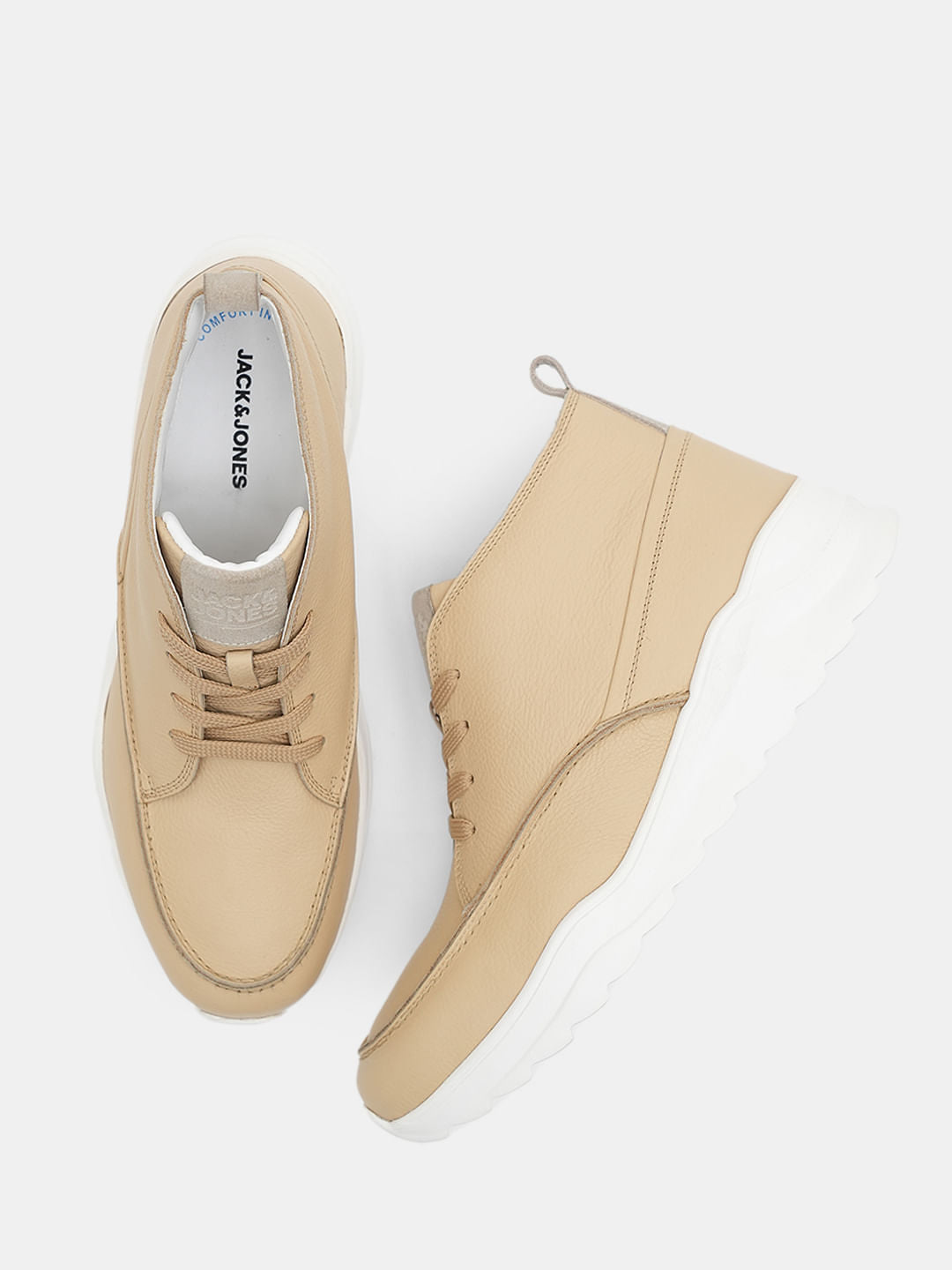 Beige Leather Chunky Boots