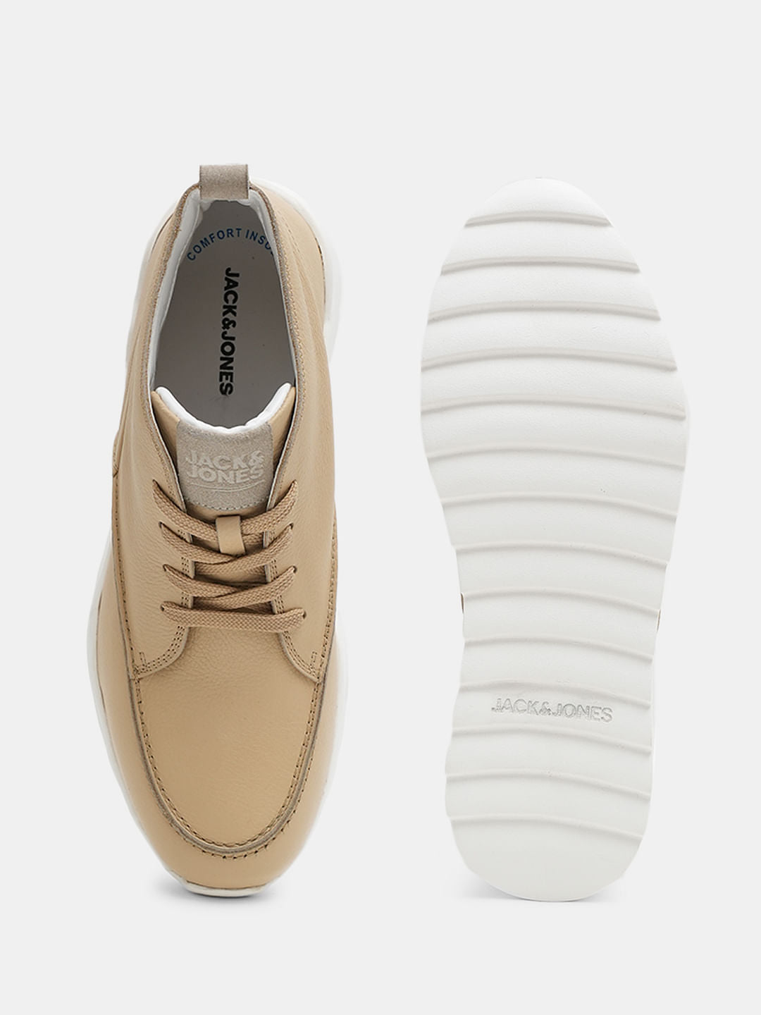 Beige Leather Chunky Boots