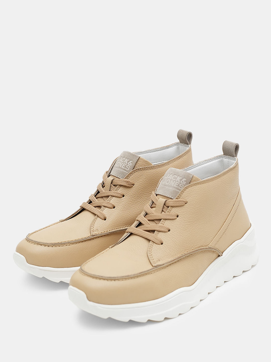 Beige Leather Chunky Boots