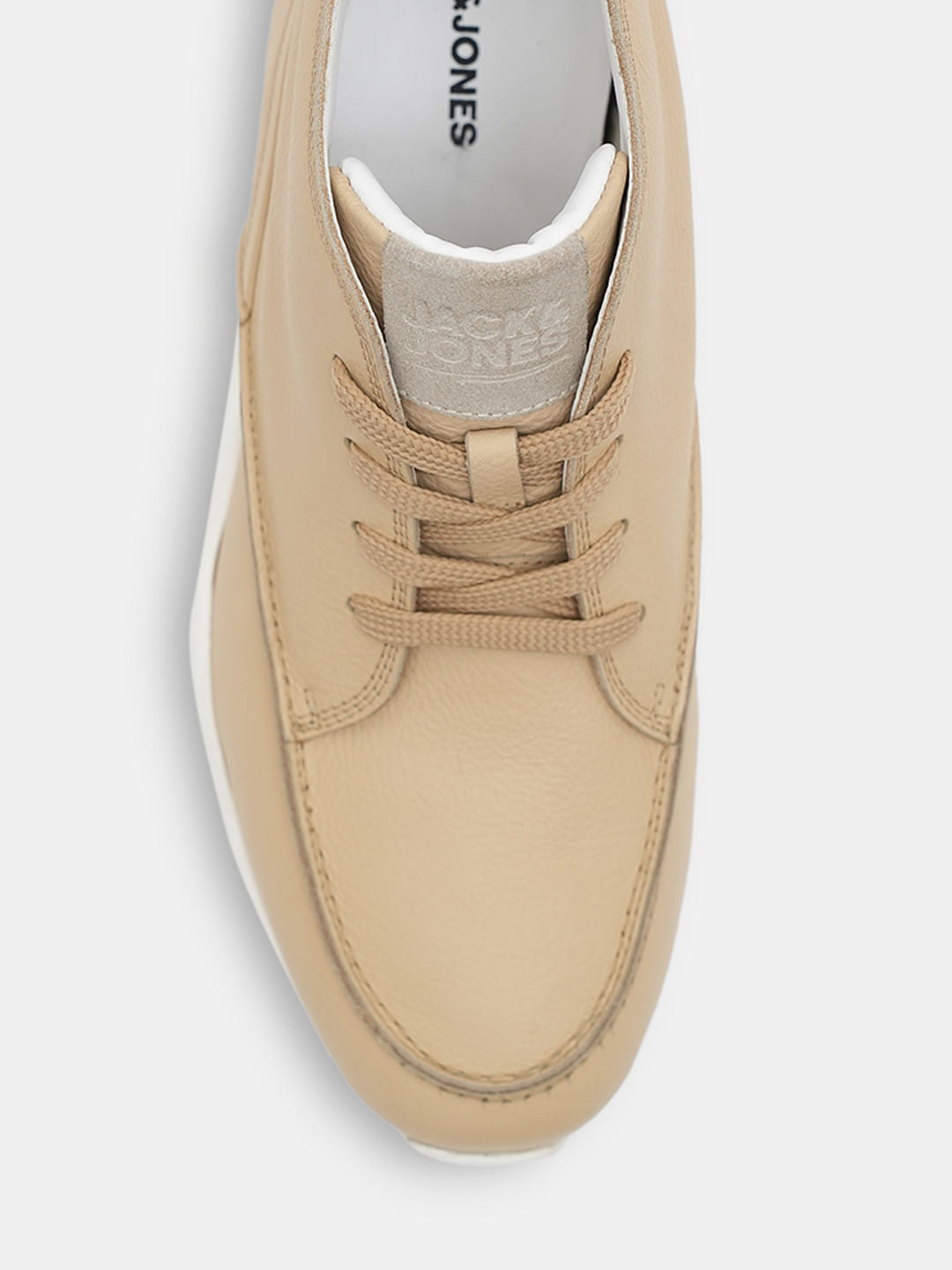 Beige Leather Chunky Boots