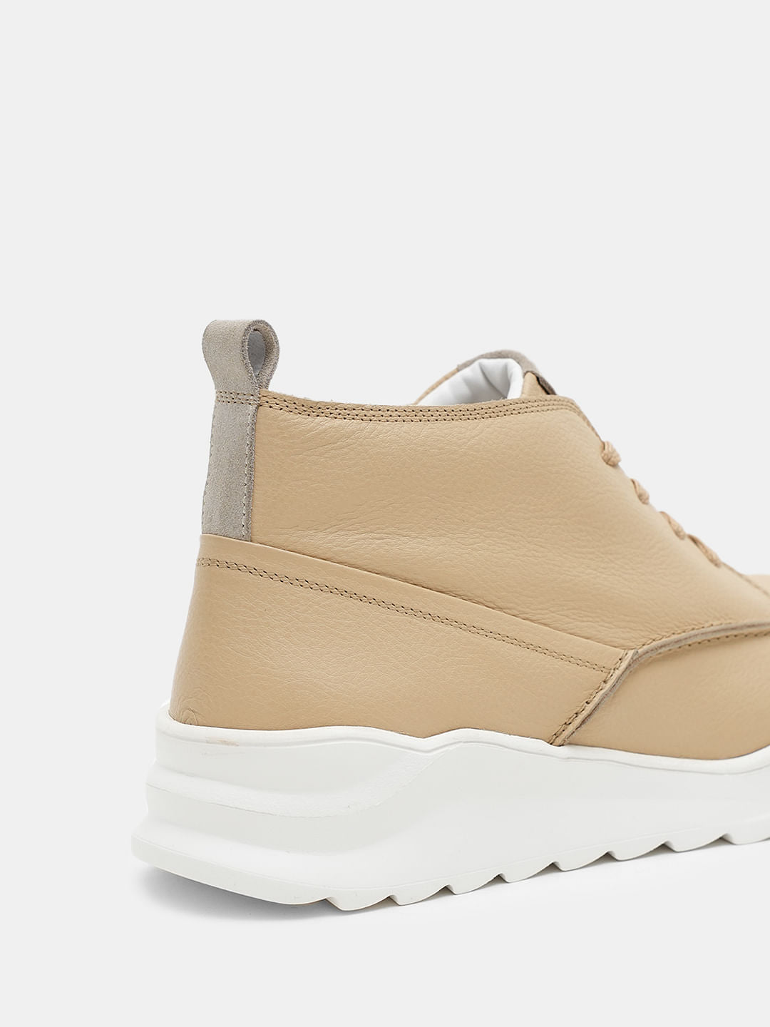 Beige Leather Chunky Boots