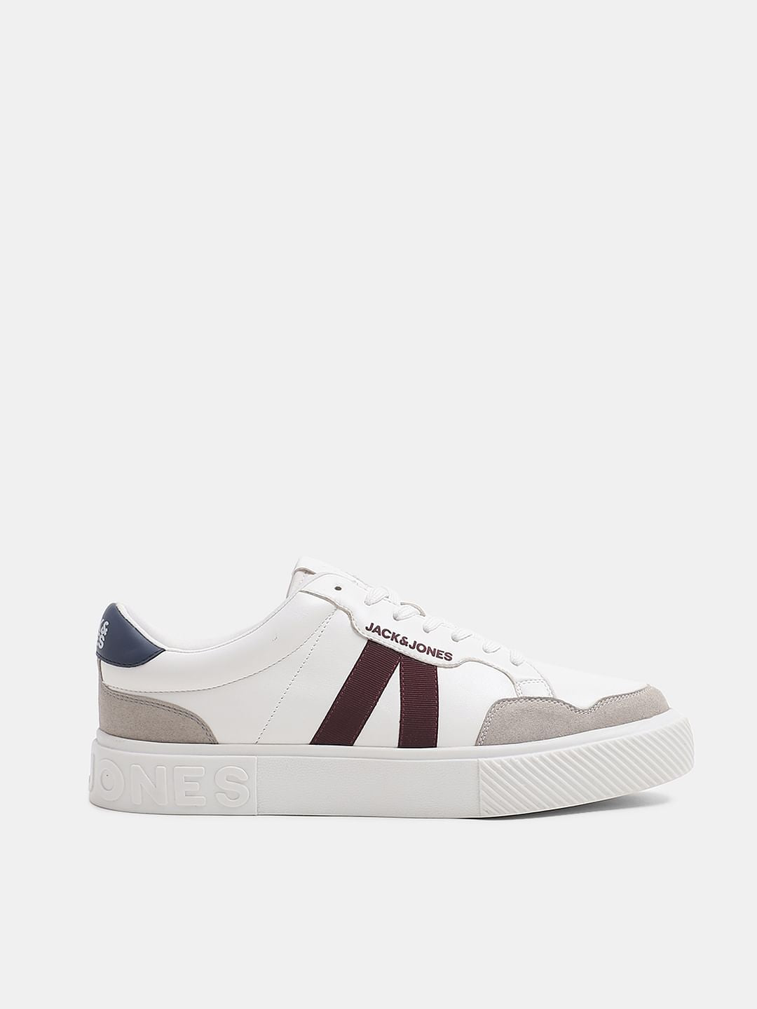 White Colourblocked Lace Up Sneakers