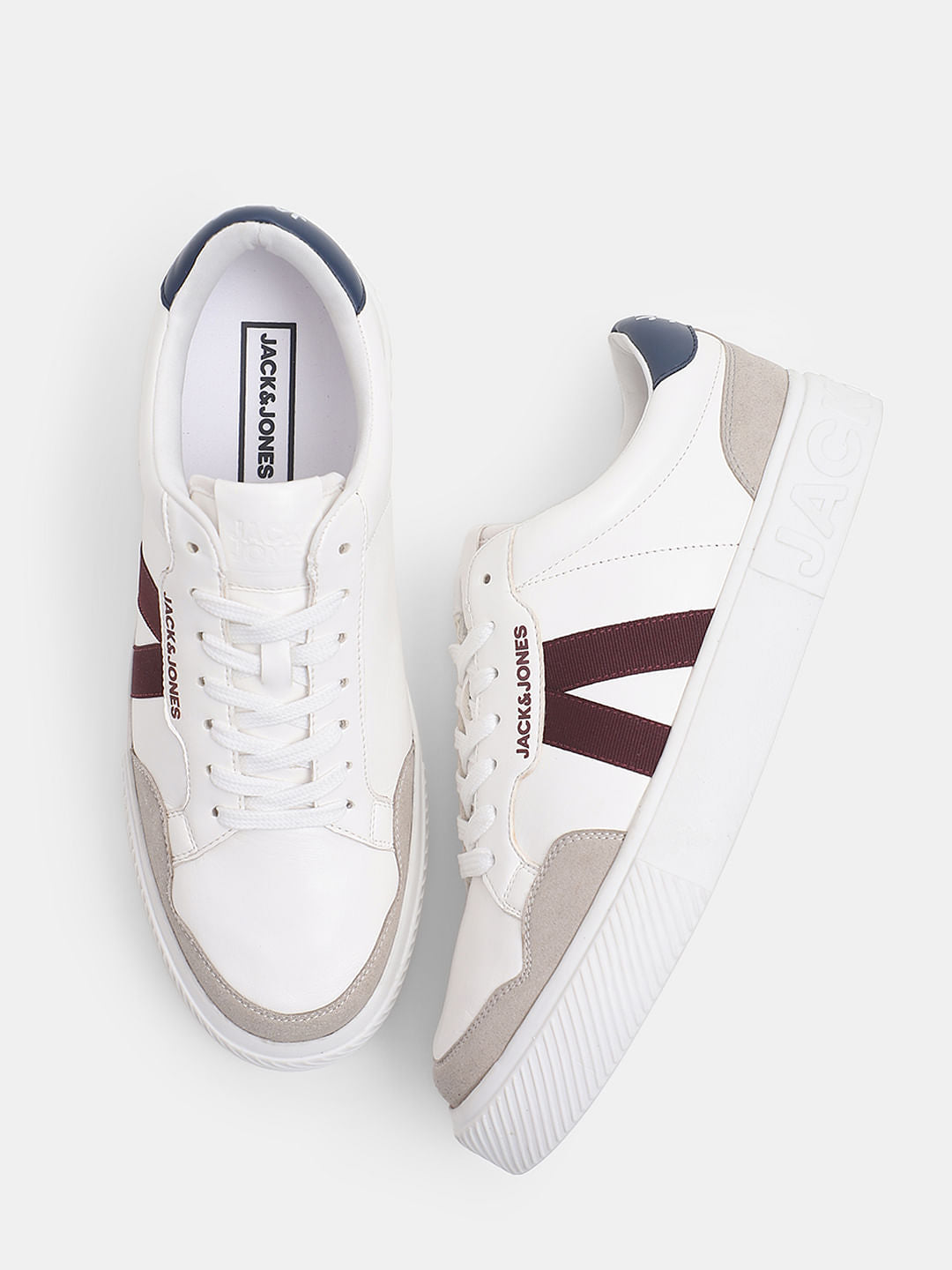 White Colourblocked Lace Up Sneakers