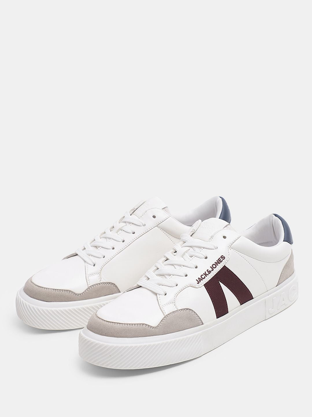 White Colourblocked Lace Up Sneakers