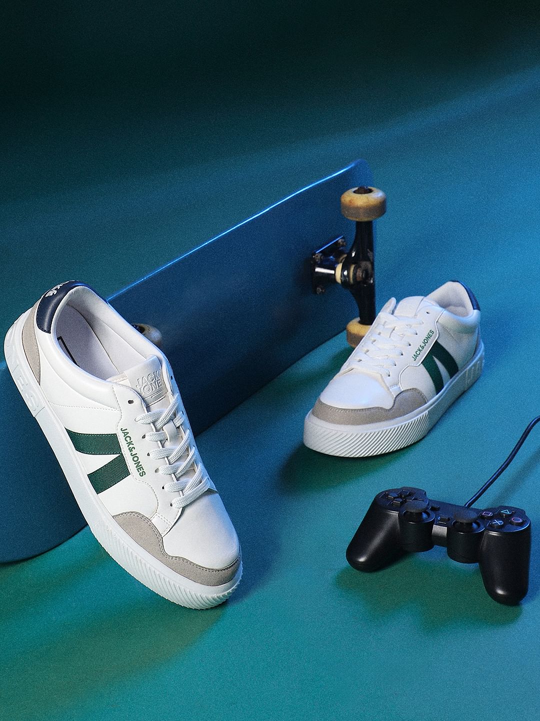 White Colourblocked Lace Up Sneakers