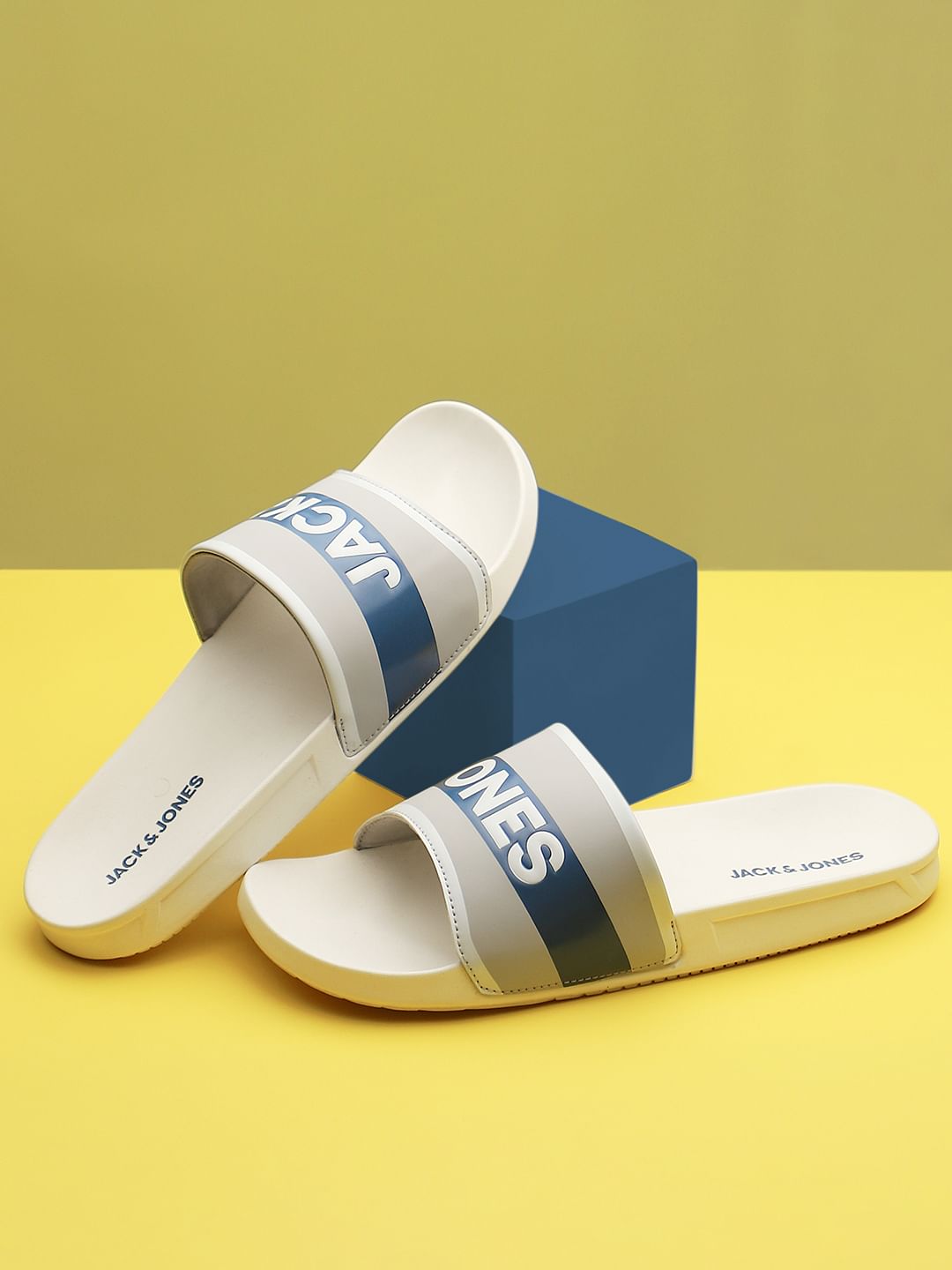 White Logo Print Sliders