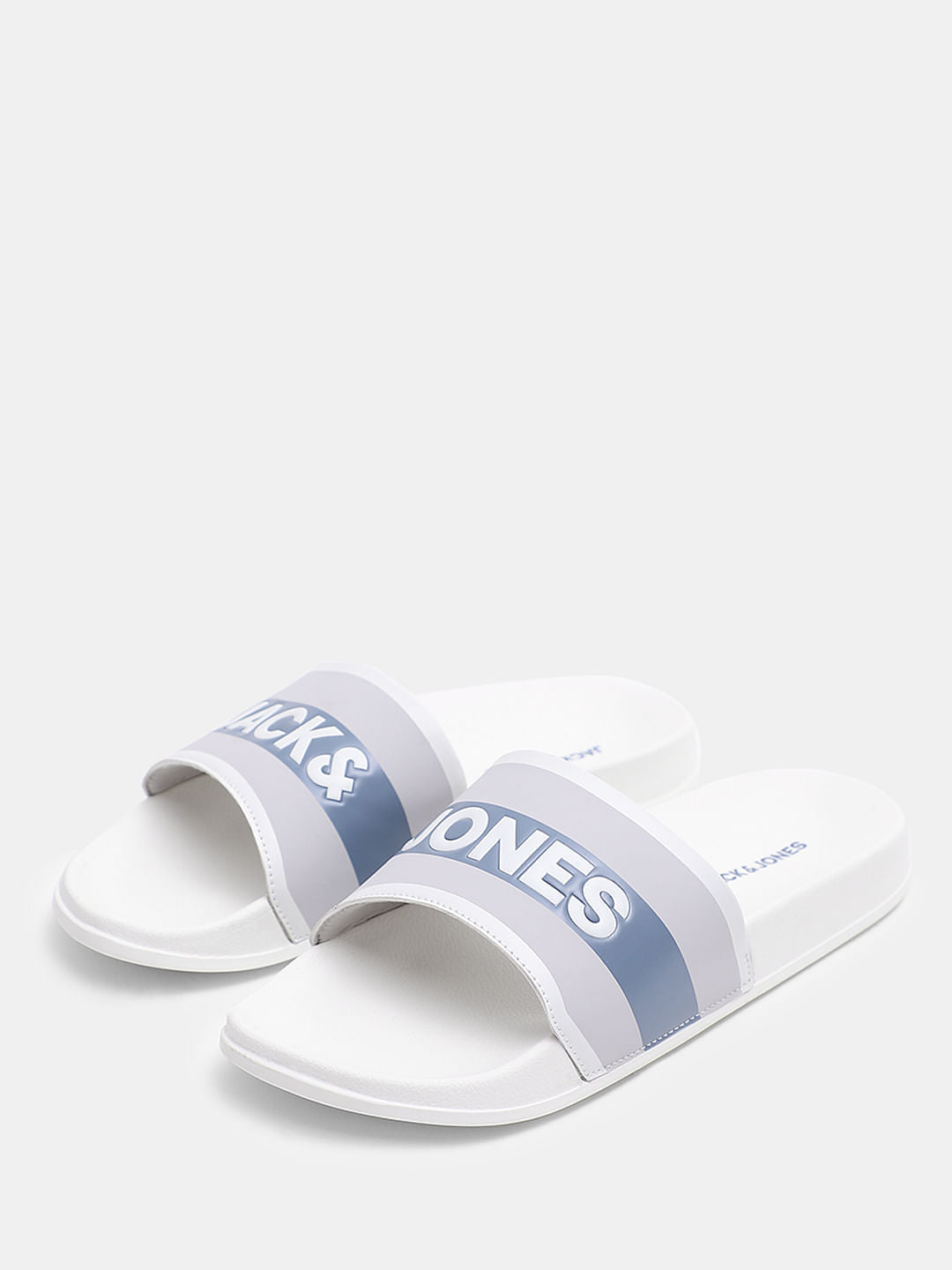 White Logo Print Sliders
