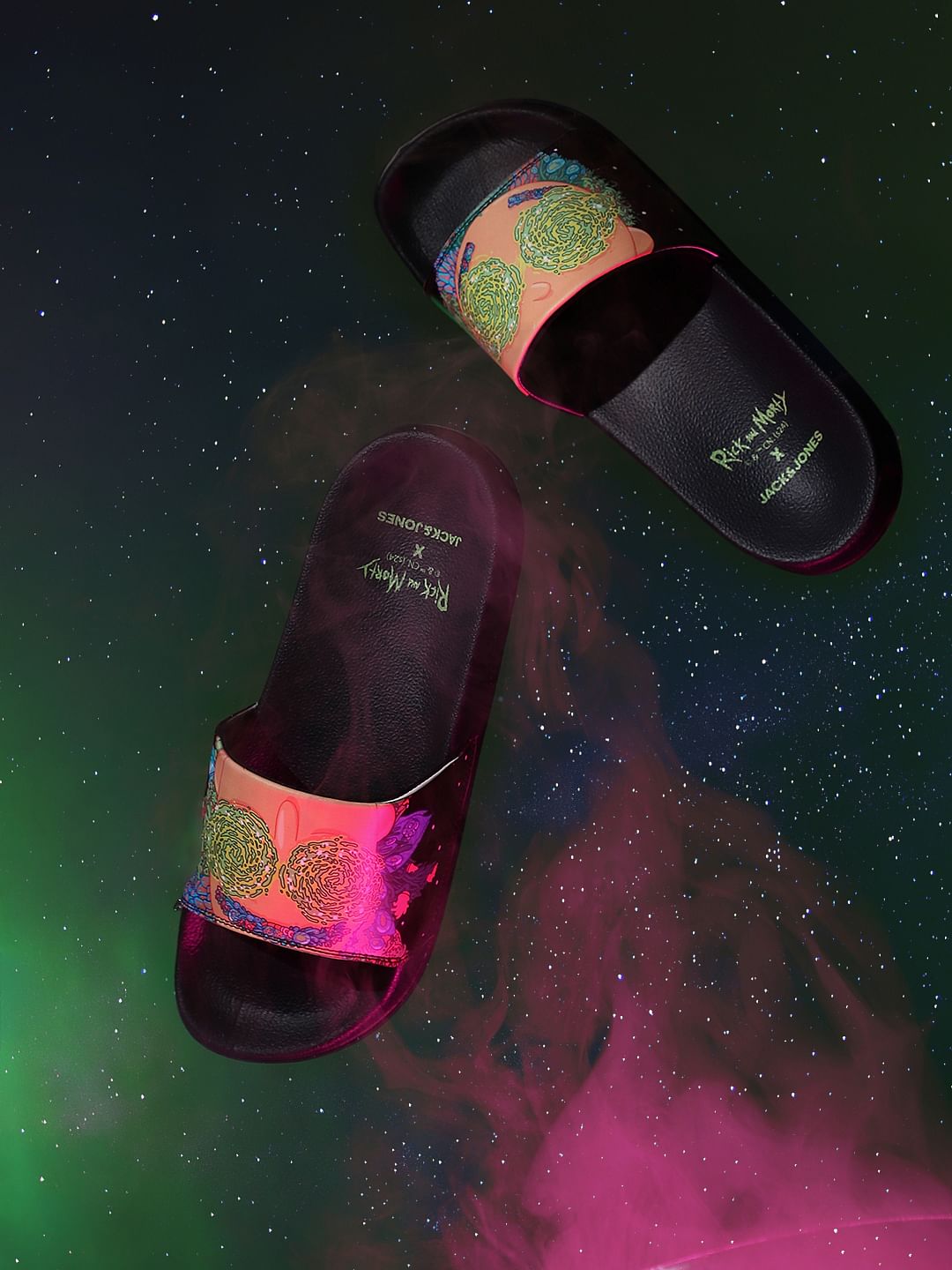 X Rick & Morty Black Printed Sliders