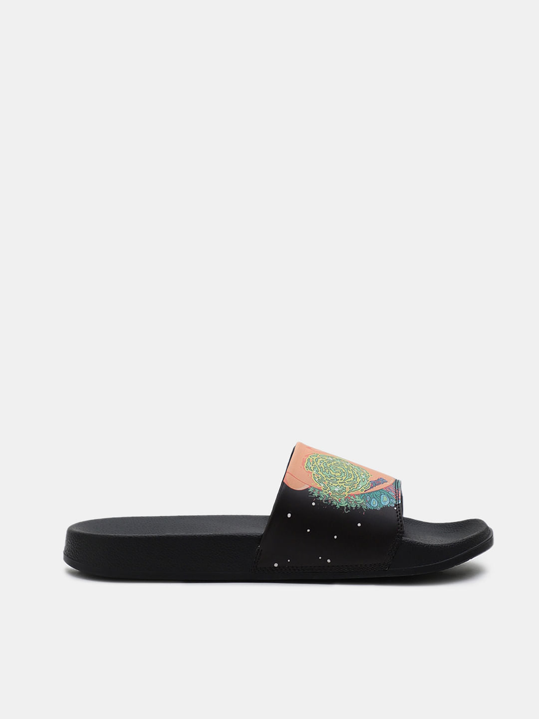 X Rick & Morty Black Printed Sliders