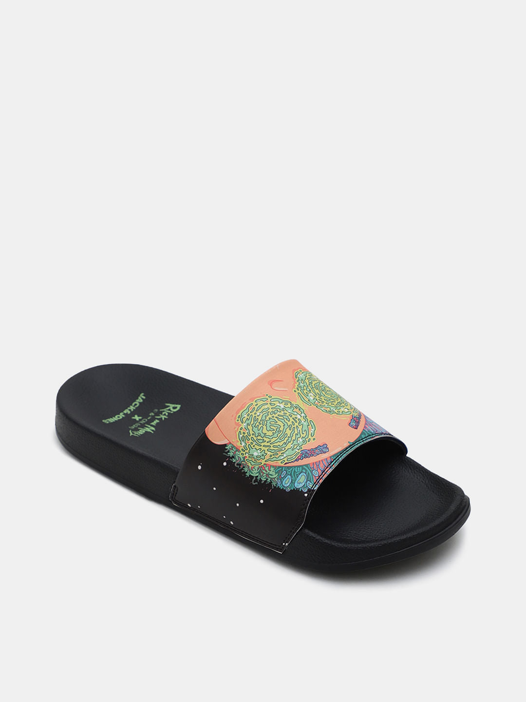 X Rick & Morty Black Printed Sliders