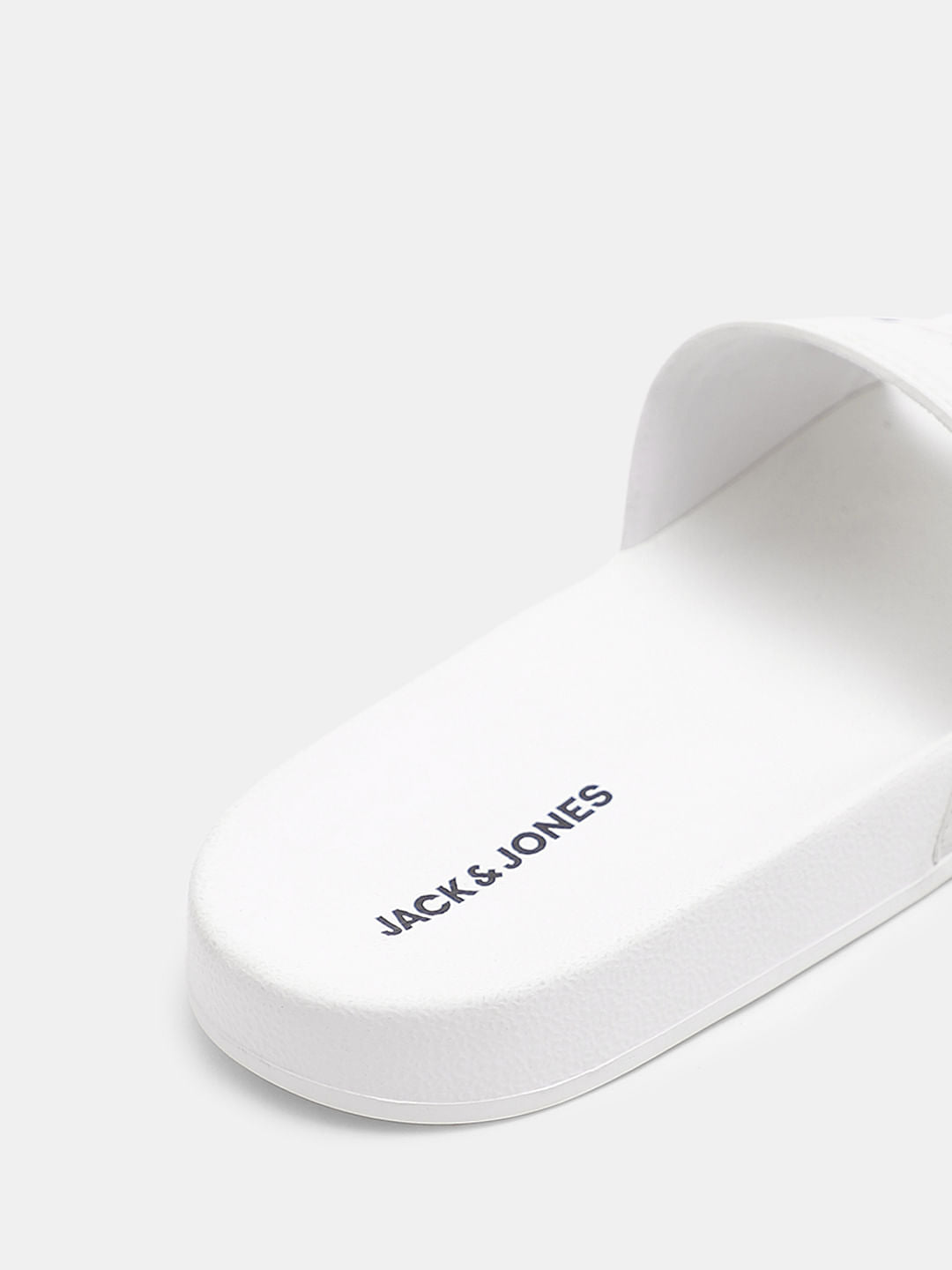 White Cursive Logo Print Sliders