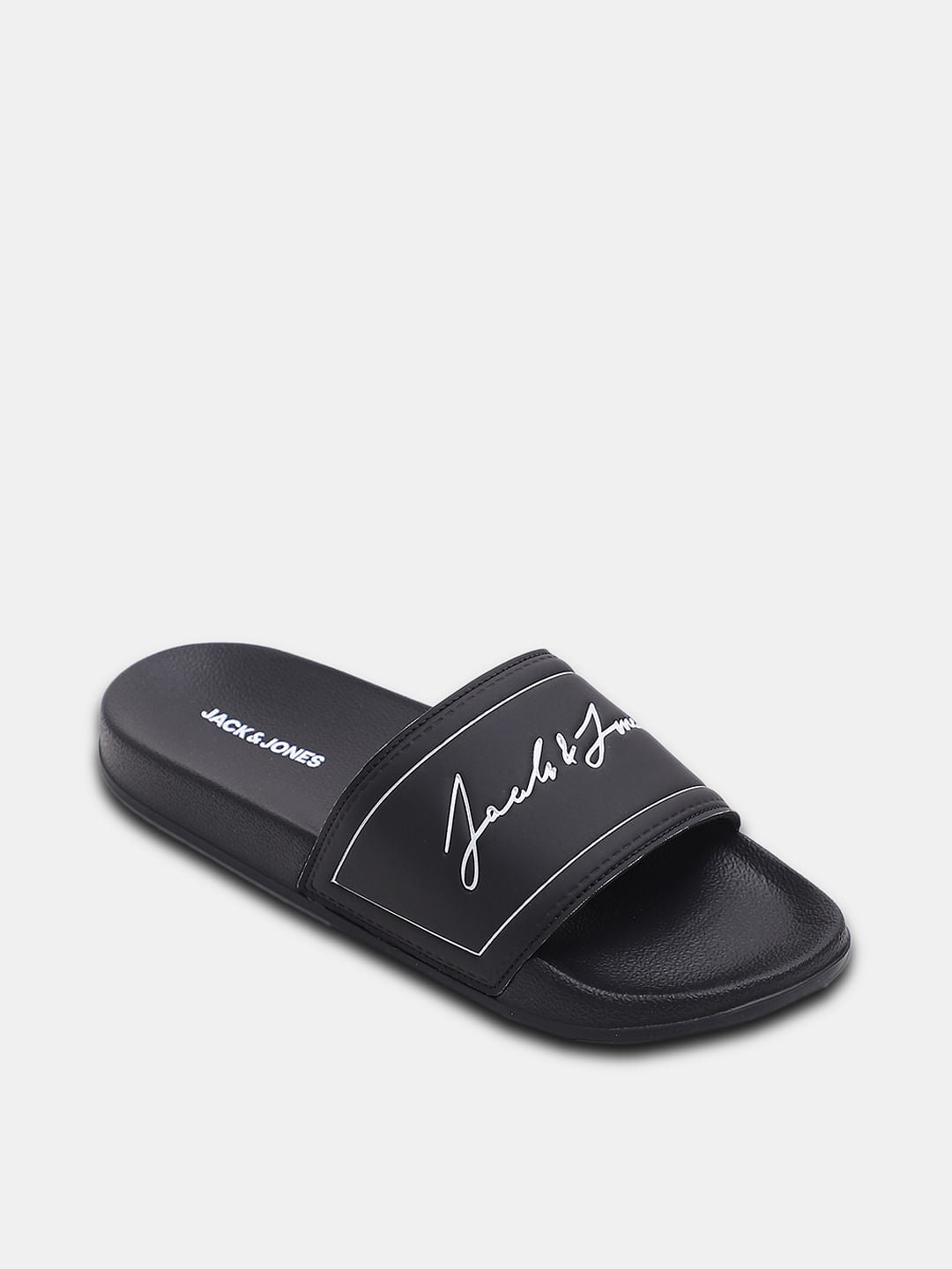 Black Cursive Logo Print Sliders
