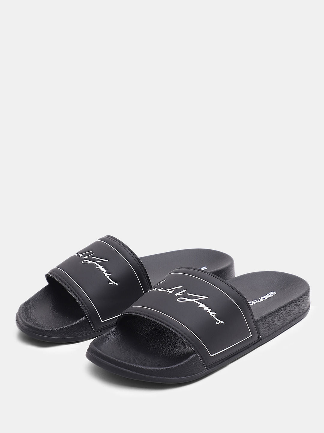 Black Cursive Logo Print Sliders