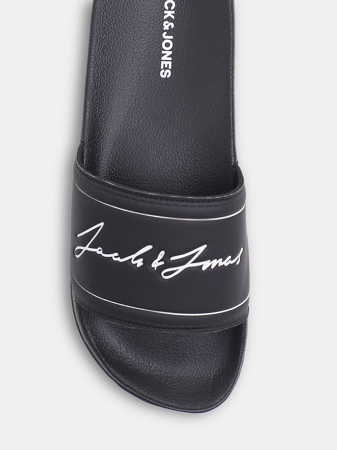 Black Cursive Logo Print Sliders