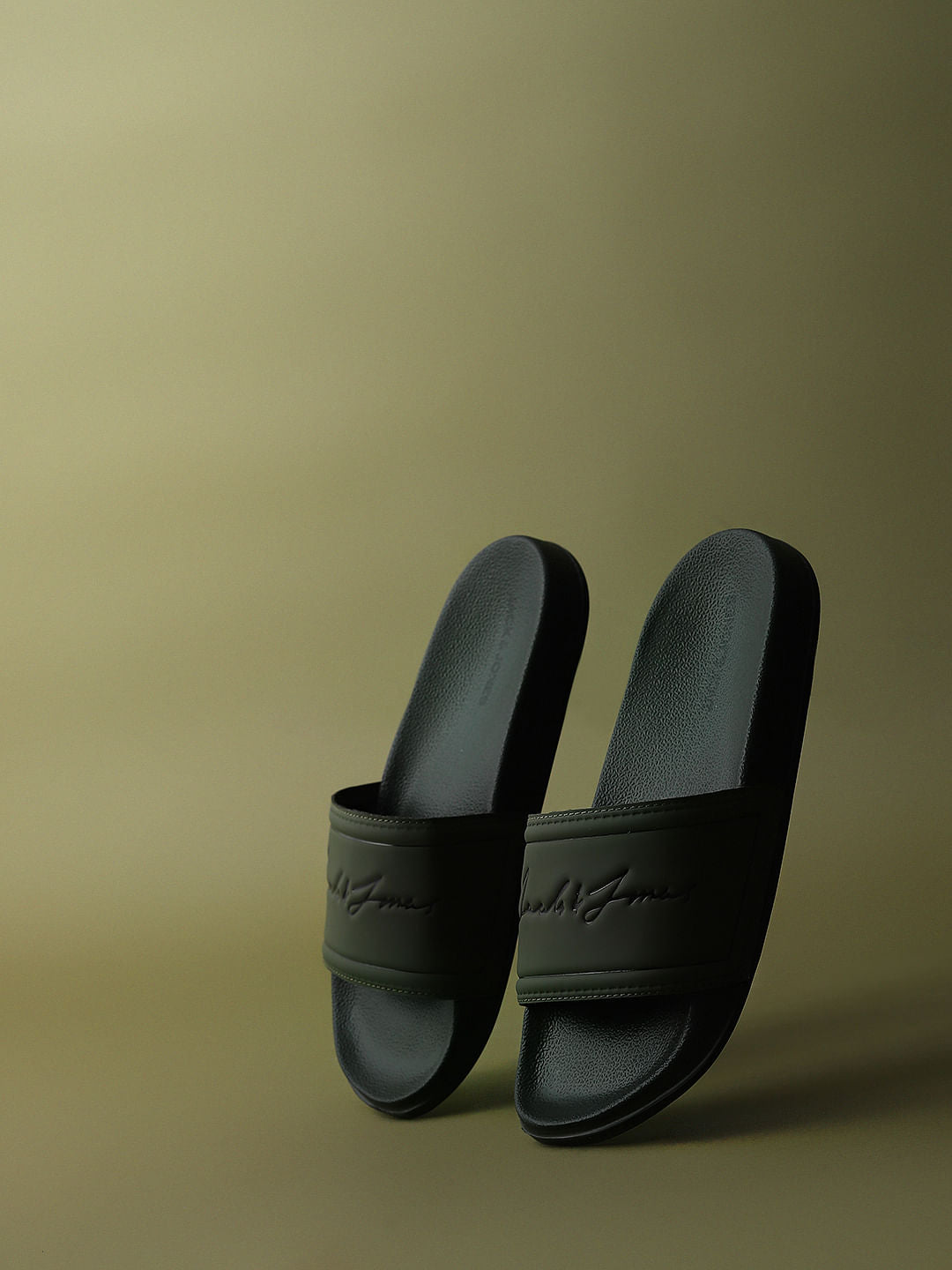 Olive Cursive Logo Print Pool Sliders