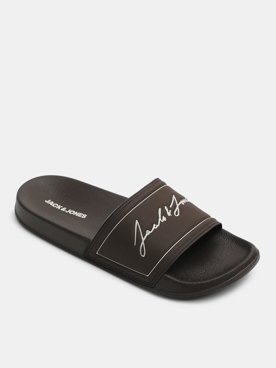 Brown Cursive Logo Pool Sliders