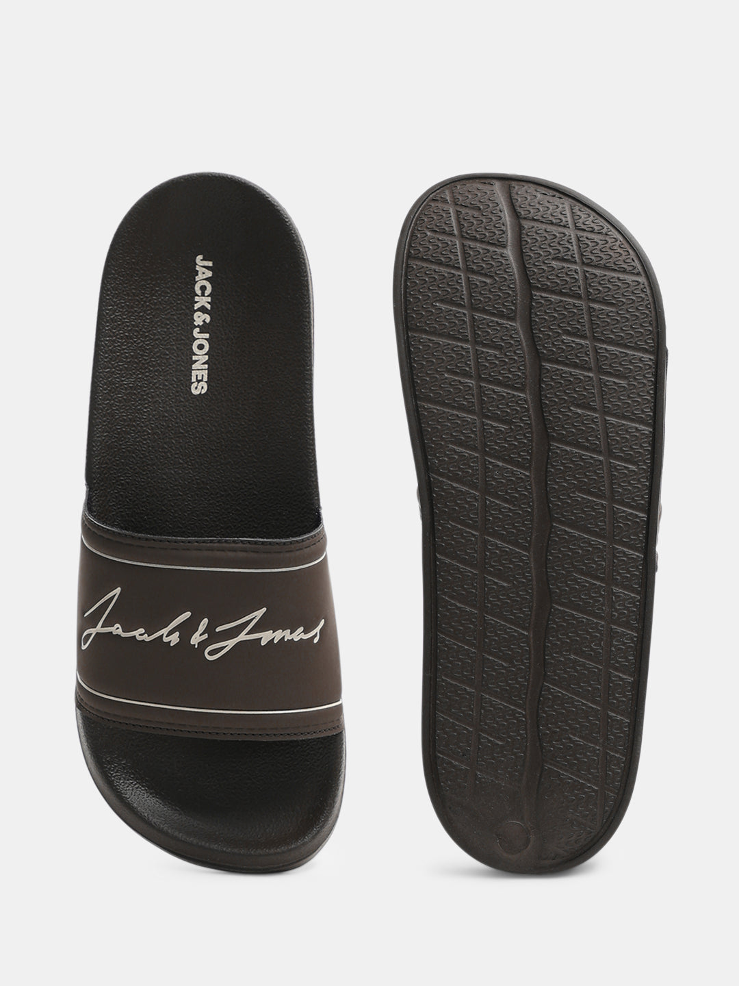 Brown Cursive Logo Pool Sliders