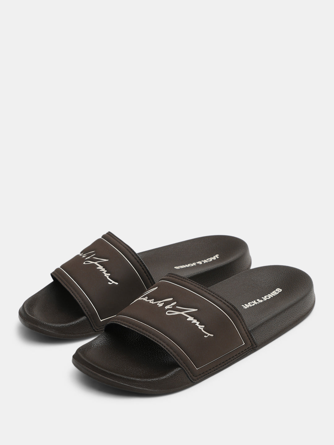 Brown Cursive Logo Pool Sliders
