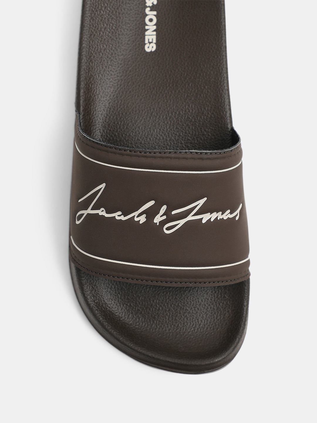 Brown Cursive Logo Pool Sliders