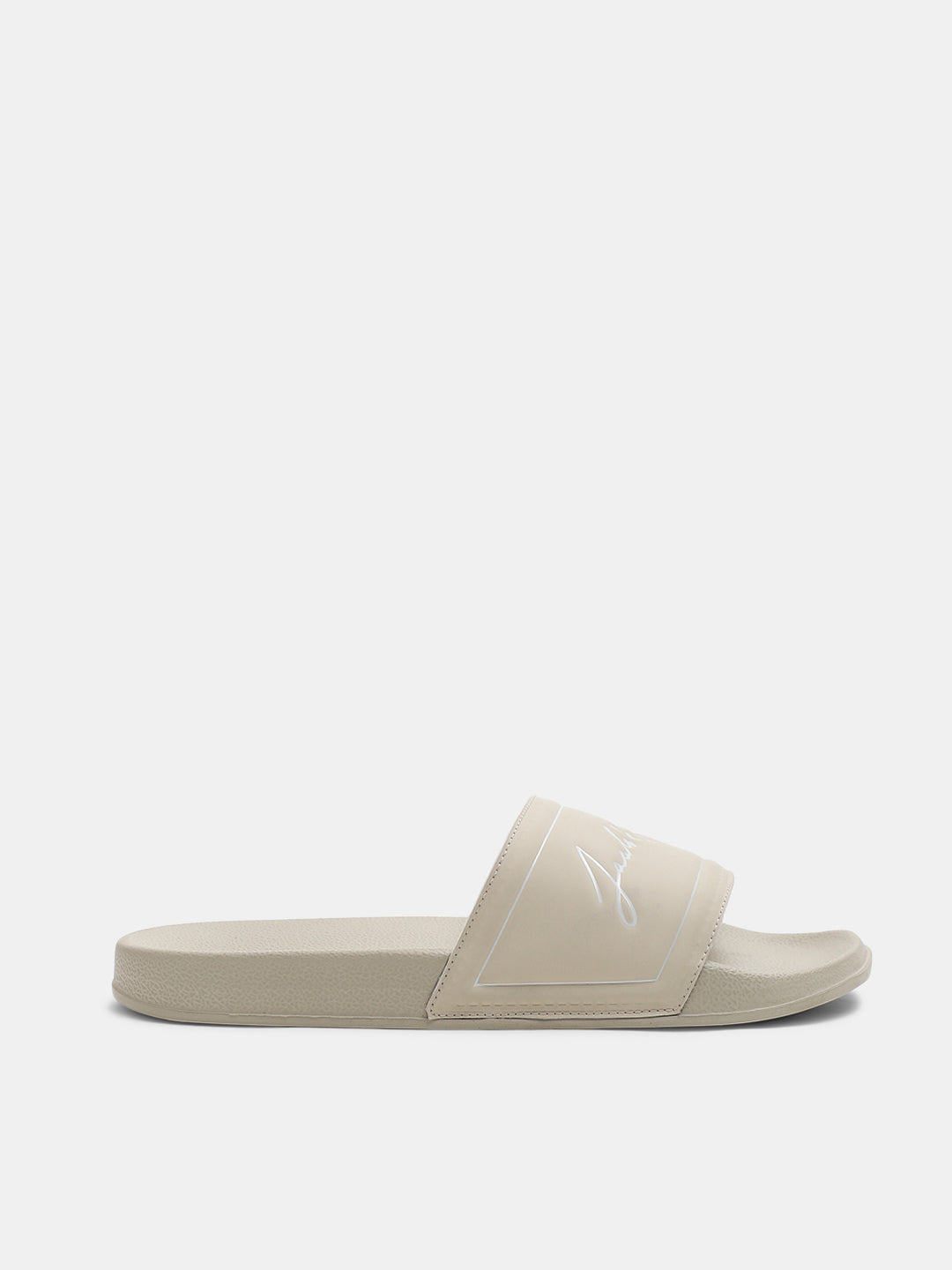 Beige Cursive Logo Pool Sliders