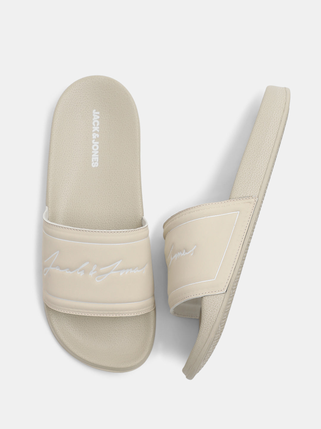 Beige Cursive Logo Pool Sliders