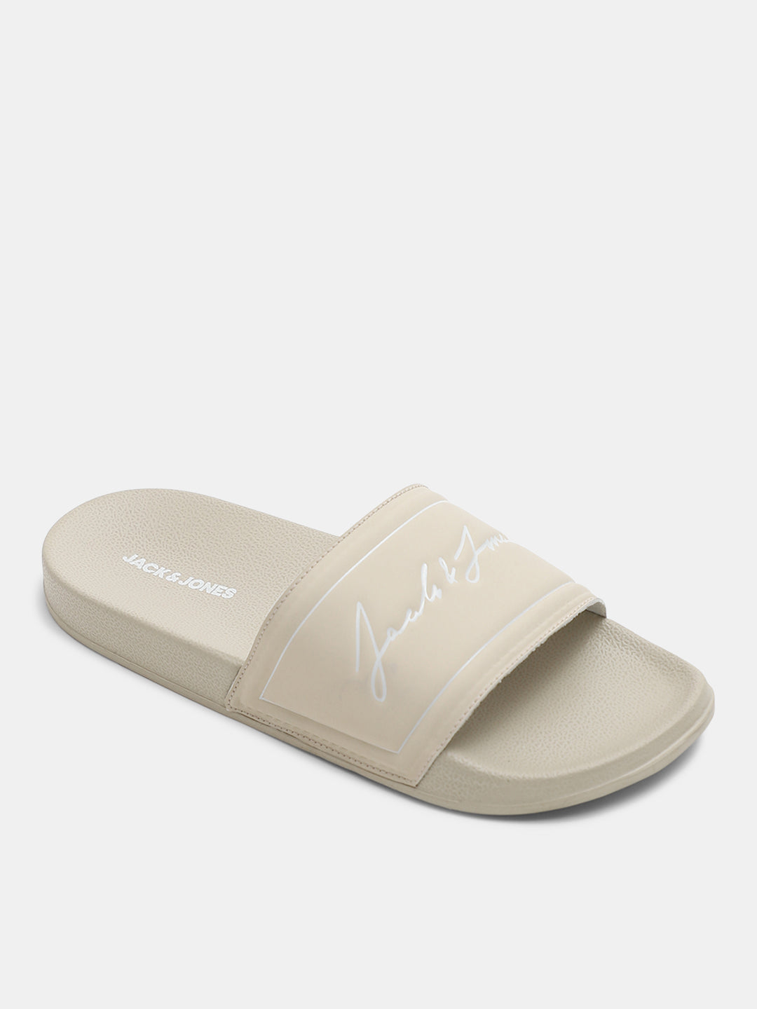 Beige Cursive Logo Pool Sliders