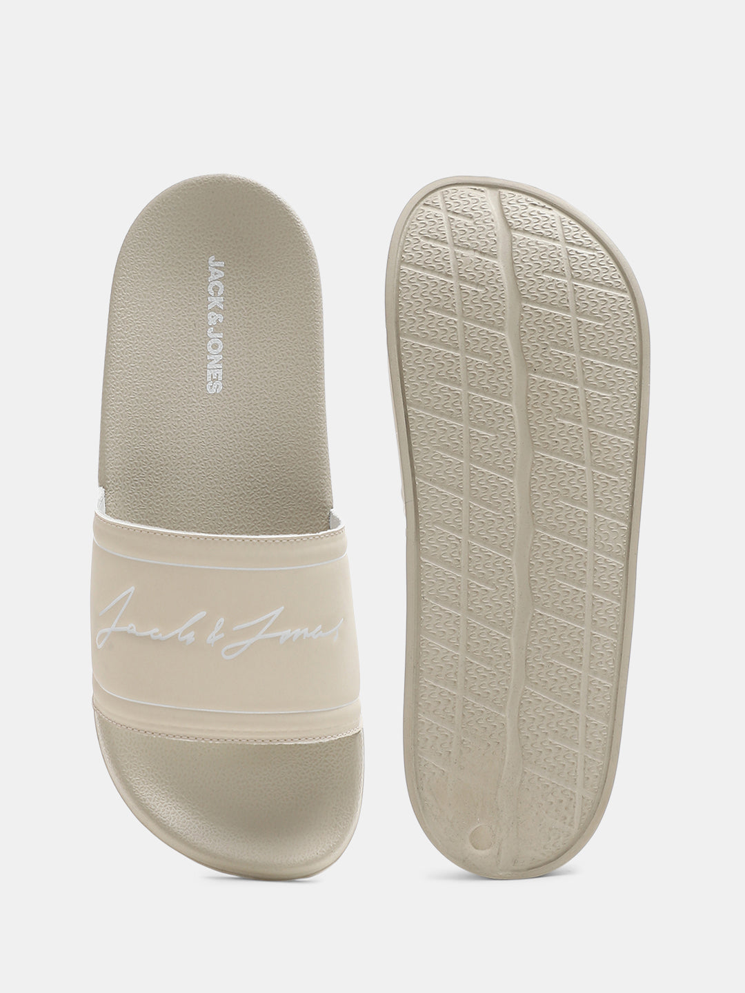 Beige Cursive Logo Pool Sliders