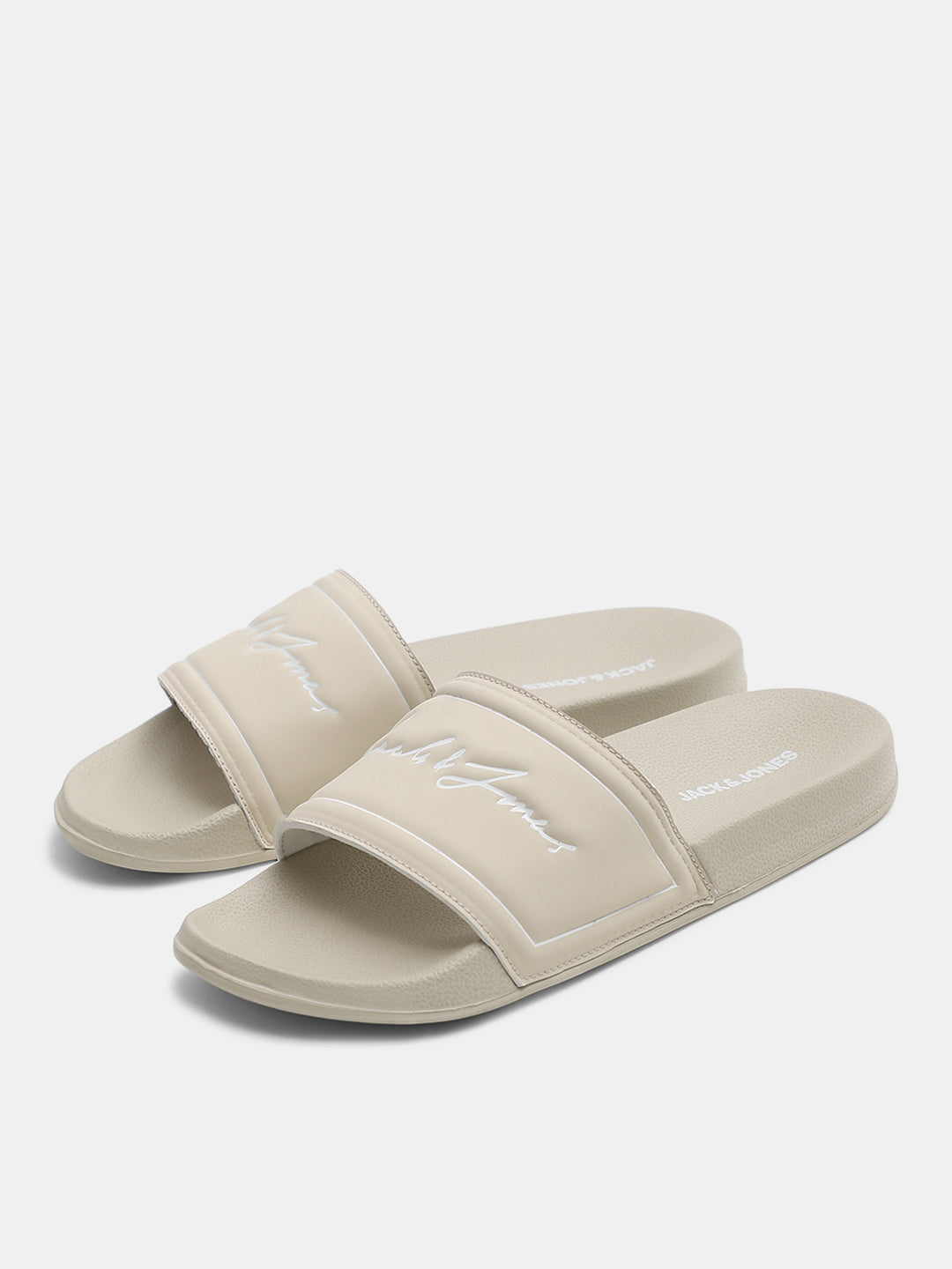 Beige Cursive Logo Pool Sliders