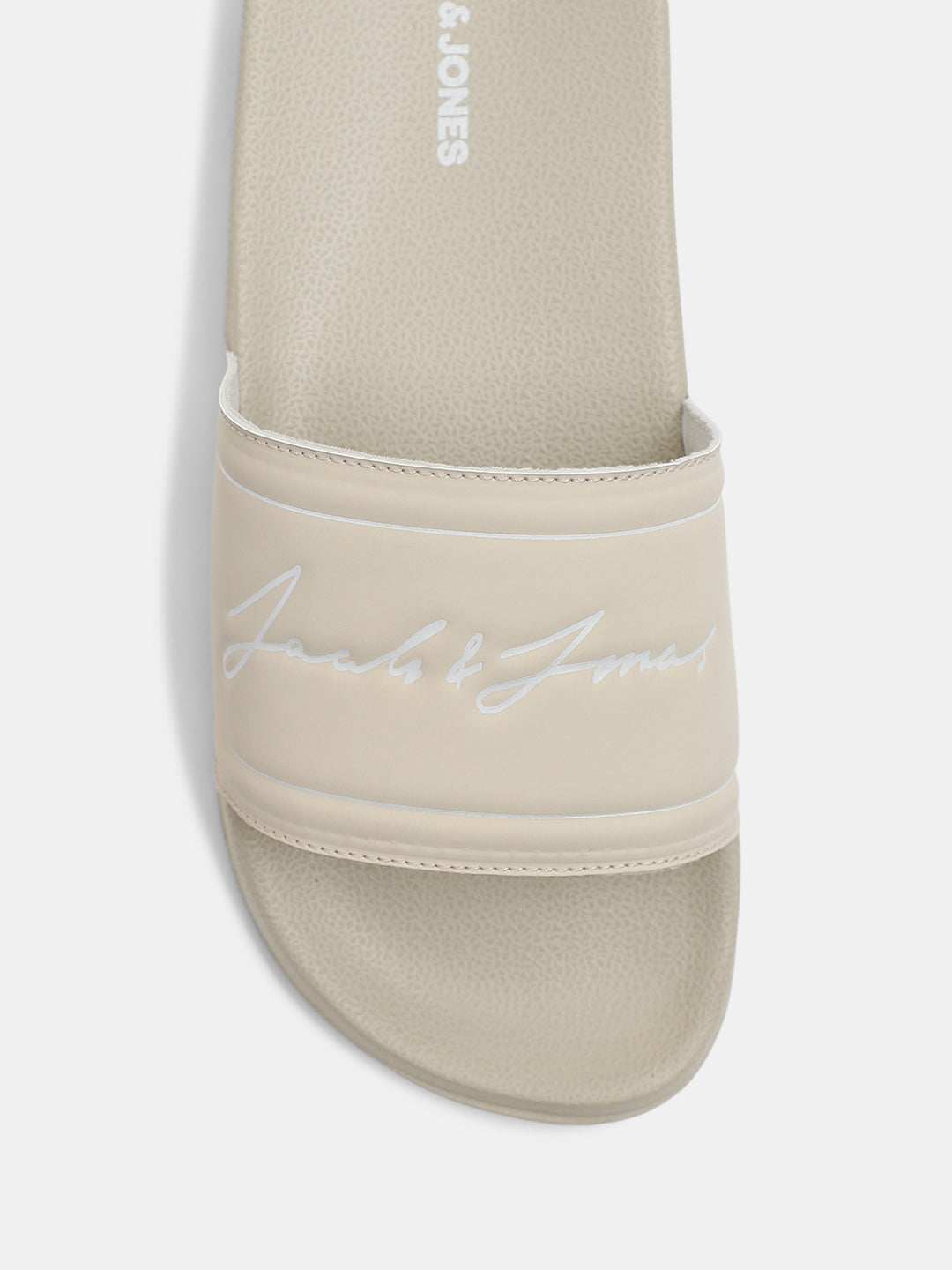 Beige Cursive Logo Pool Sliders