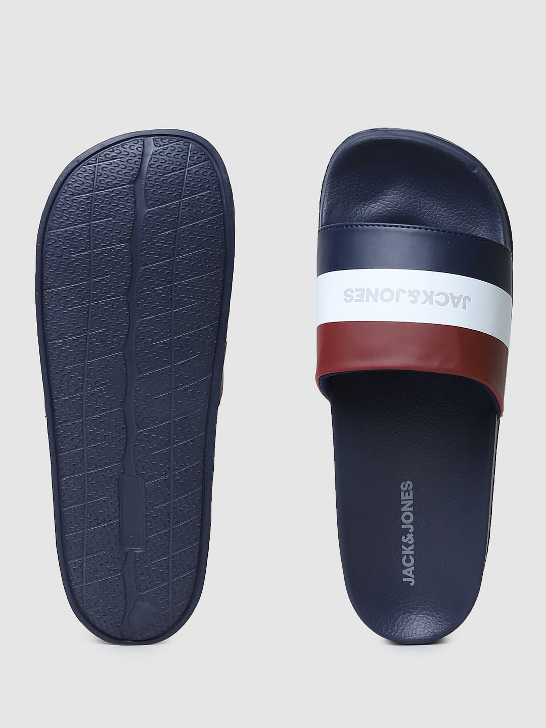 Navy Blue Striped Slides