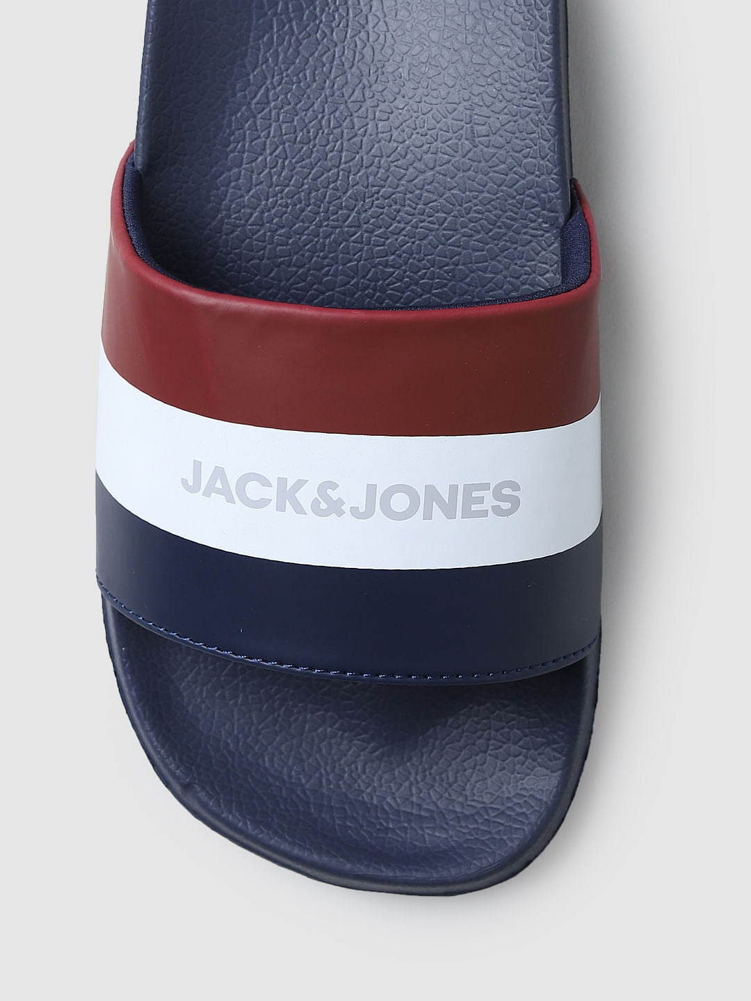 Navy Blue Striped Slides