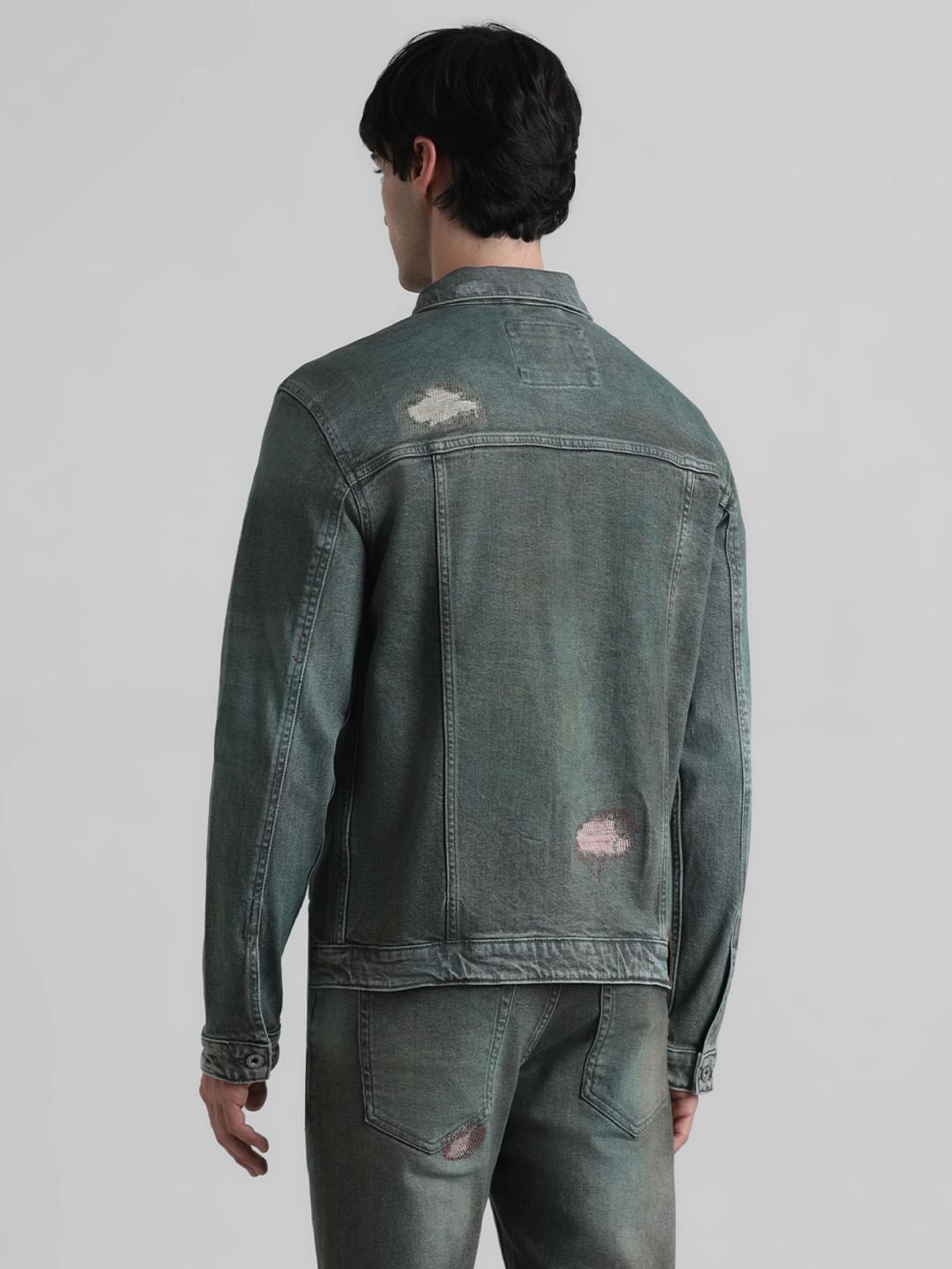 URBAN RACERS by JACK&JONES Green Distressed Denim Jacket