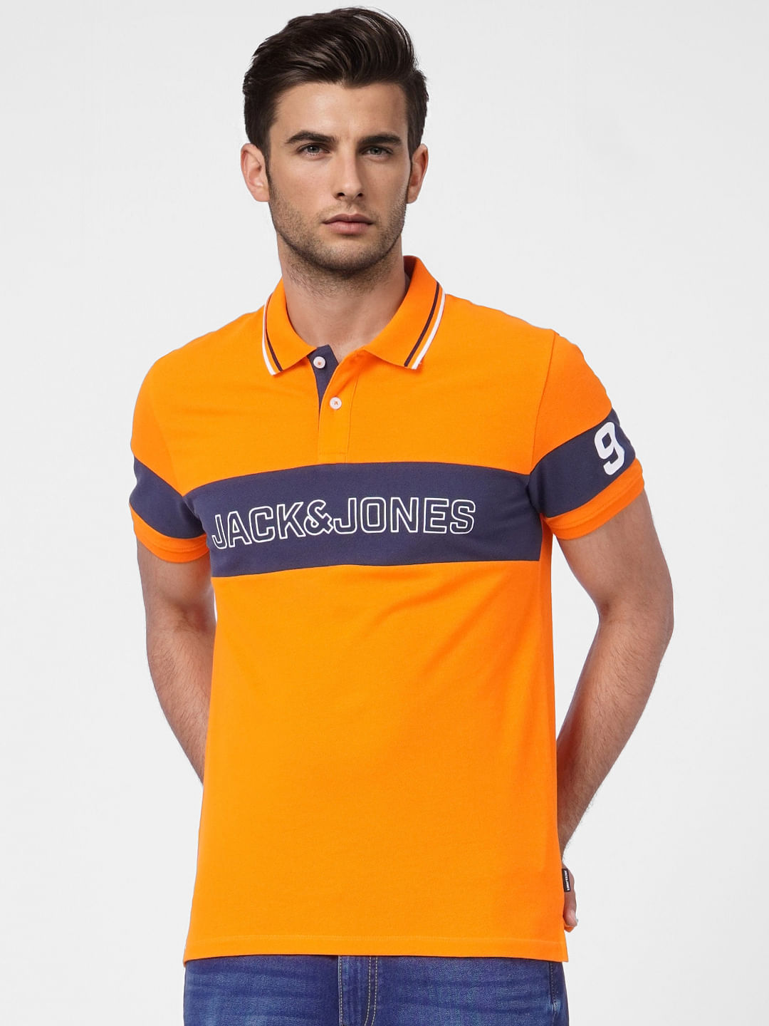 Orange Logo Print Polo T-shirt