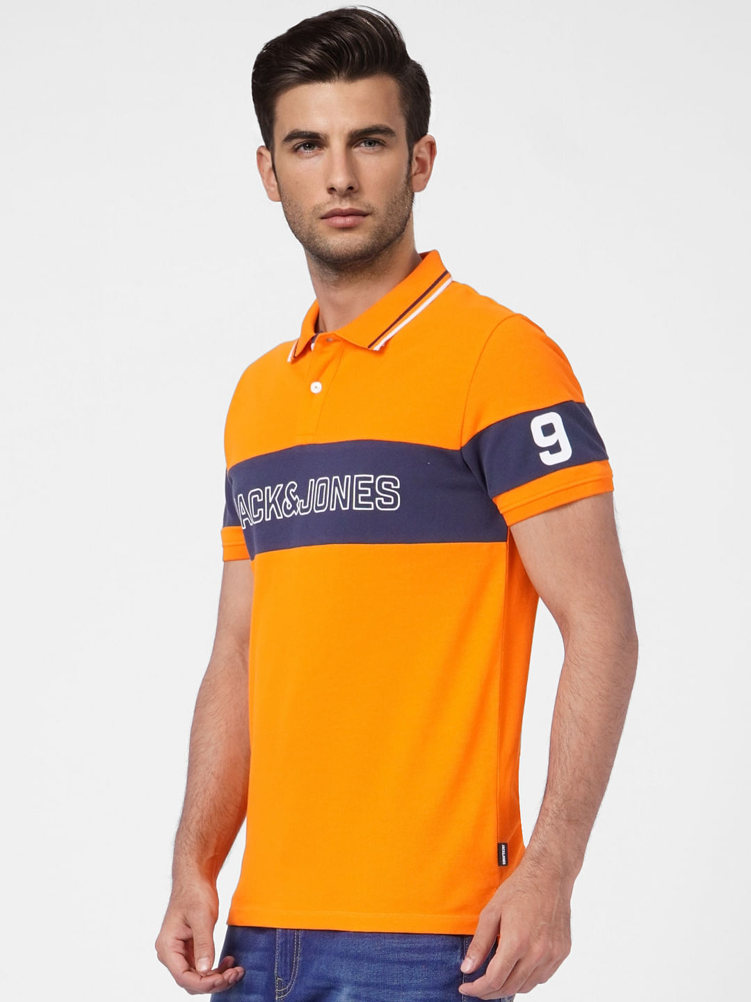 Orange Logo Print Polo T-shirt