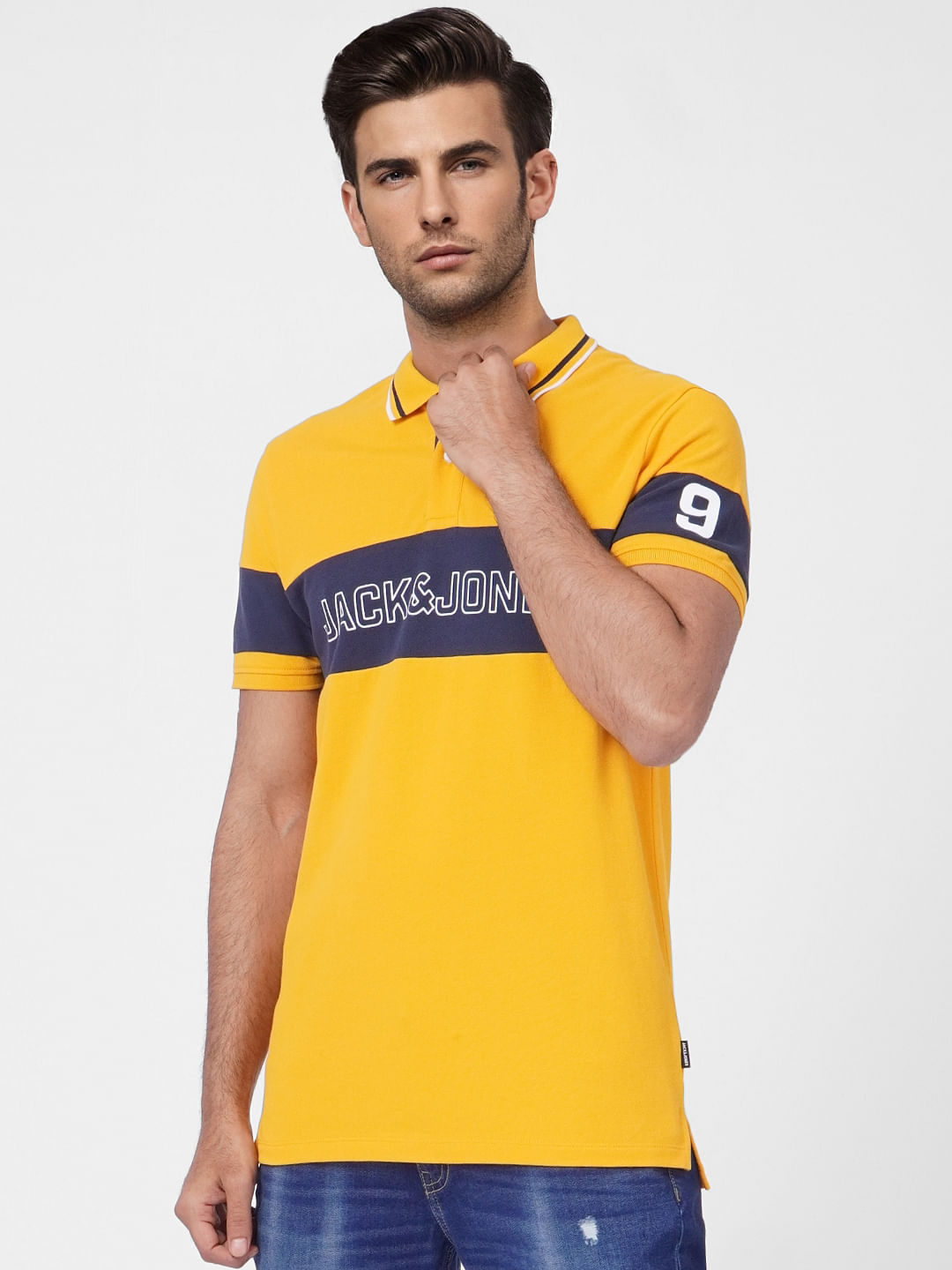 Yellow Logo Print Polo T-shirt