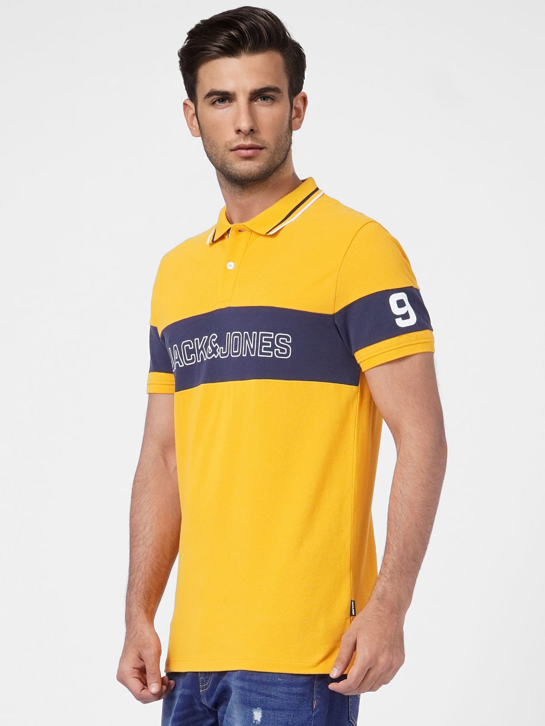 Yellow Logo Print Polo T-shirt