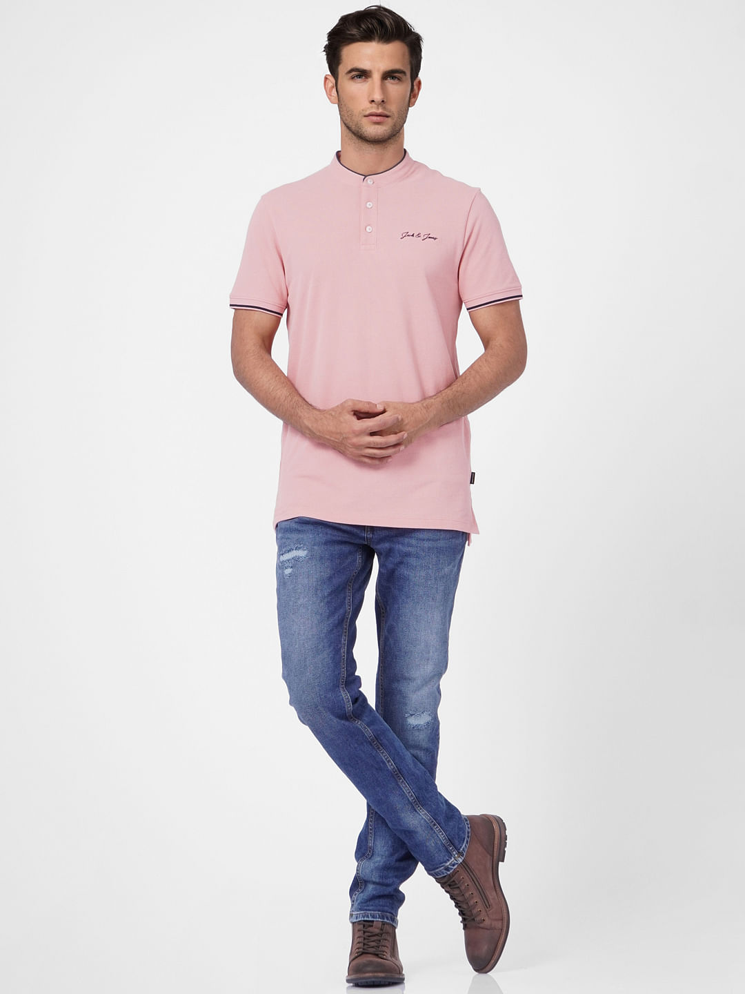Pink Logo Print Polo T-shirt