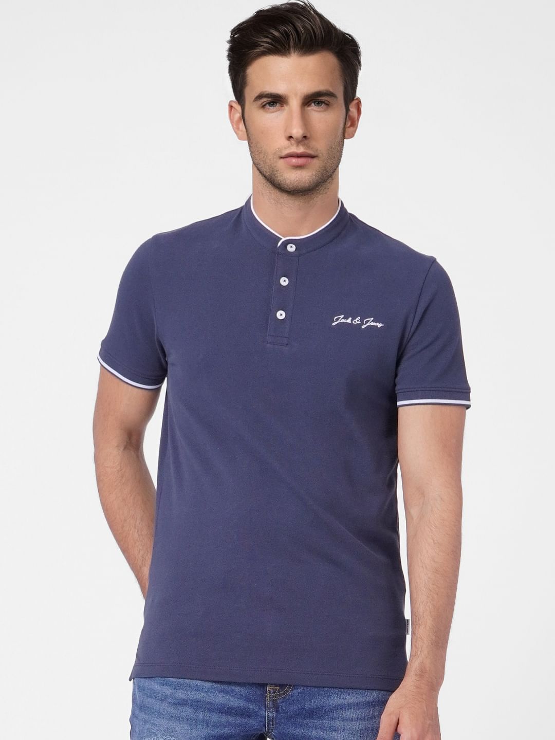 Blue Logo Print Polo T-shirt