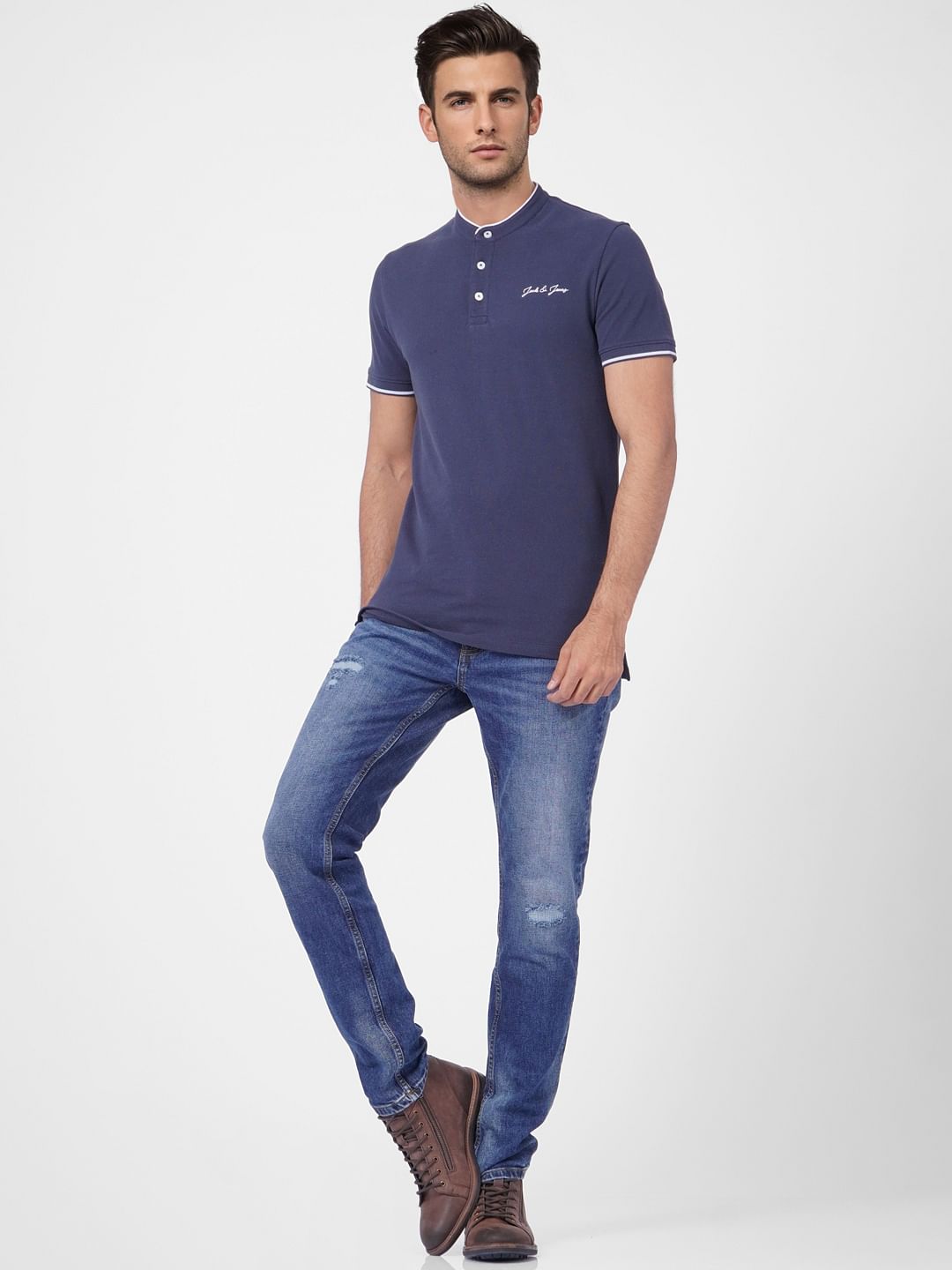 Blue Logo Print Polo T-shirt
