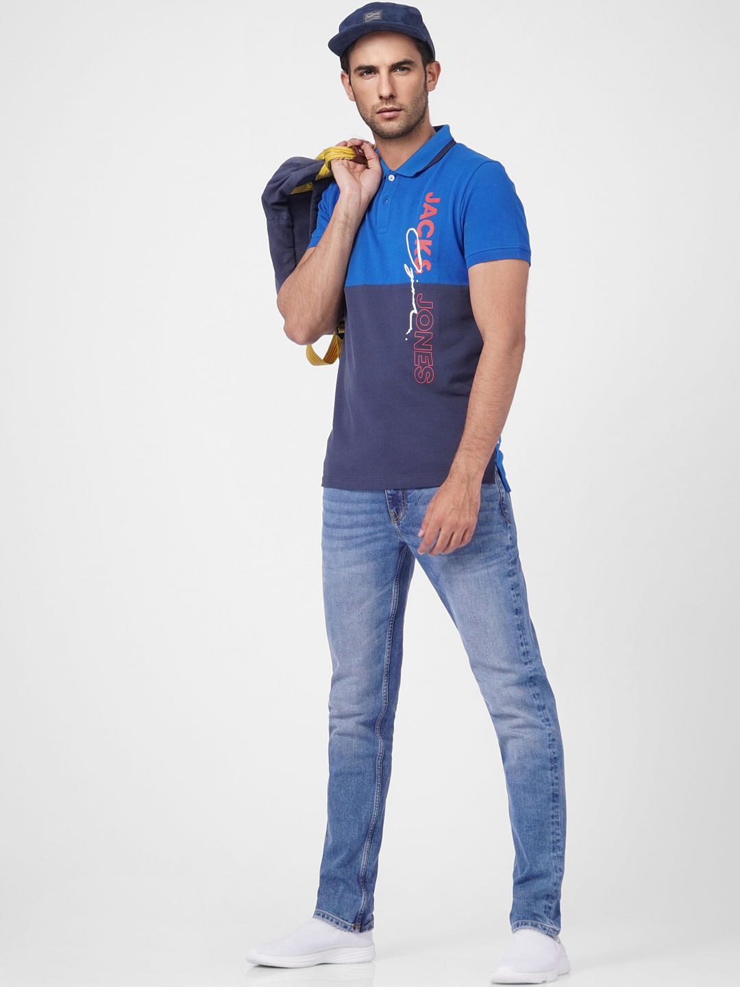 Blue Colourblocked Polo T-shirt